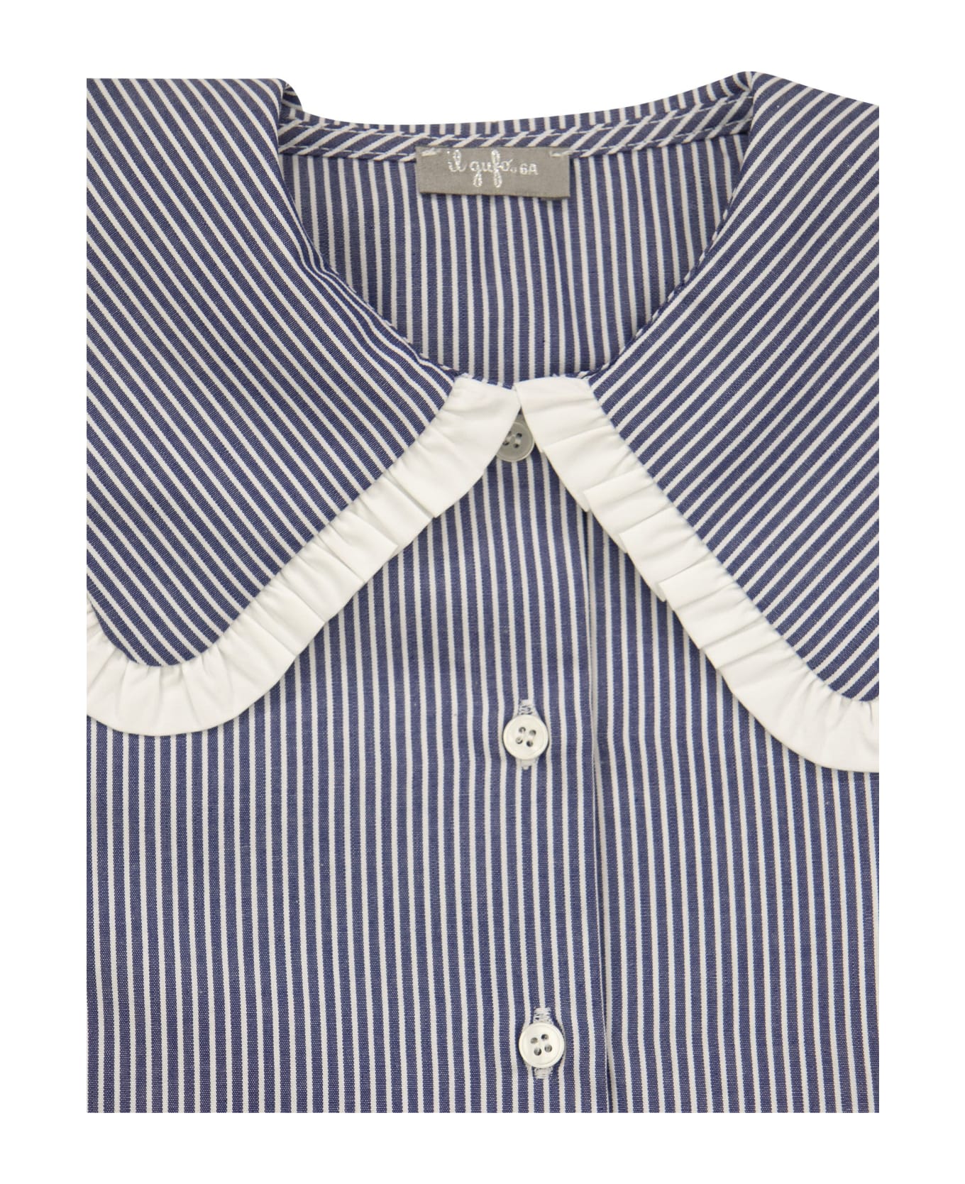 Il Gufo Striped Shirt With Maxi Collar - Blue
