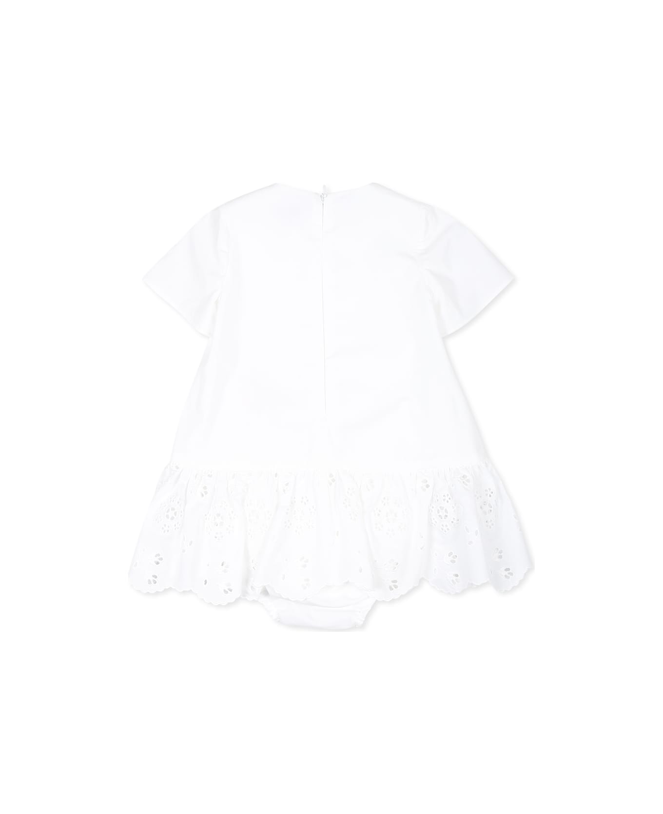 Dolce 
Gabbana White Dress For Baby Girl With Logo - White