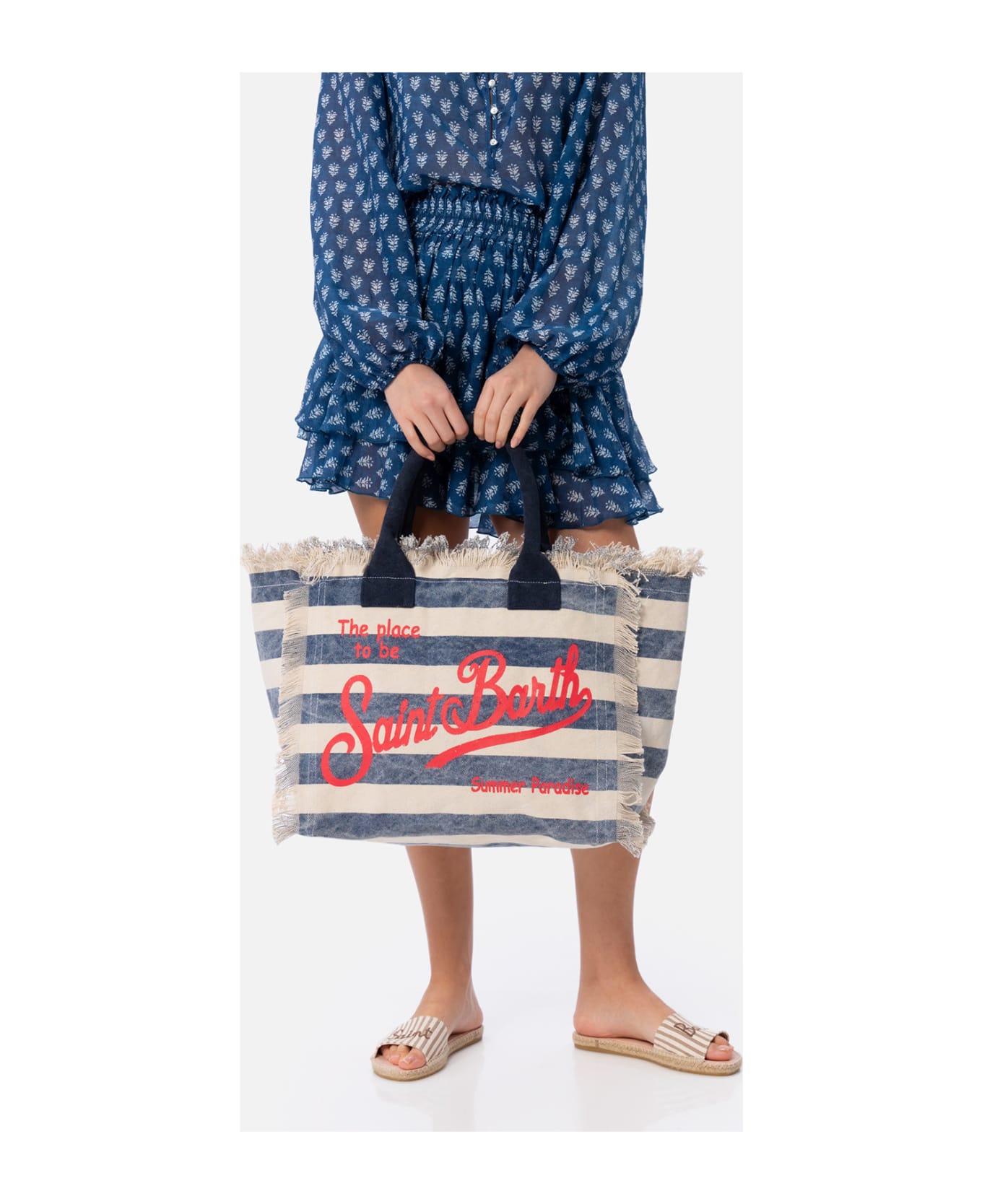 MC2 Saint Barth Blue Striped Cotton Canvas Vanity Tote Bag - BLUE
