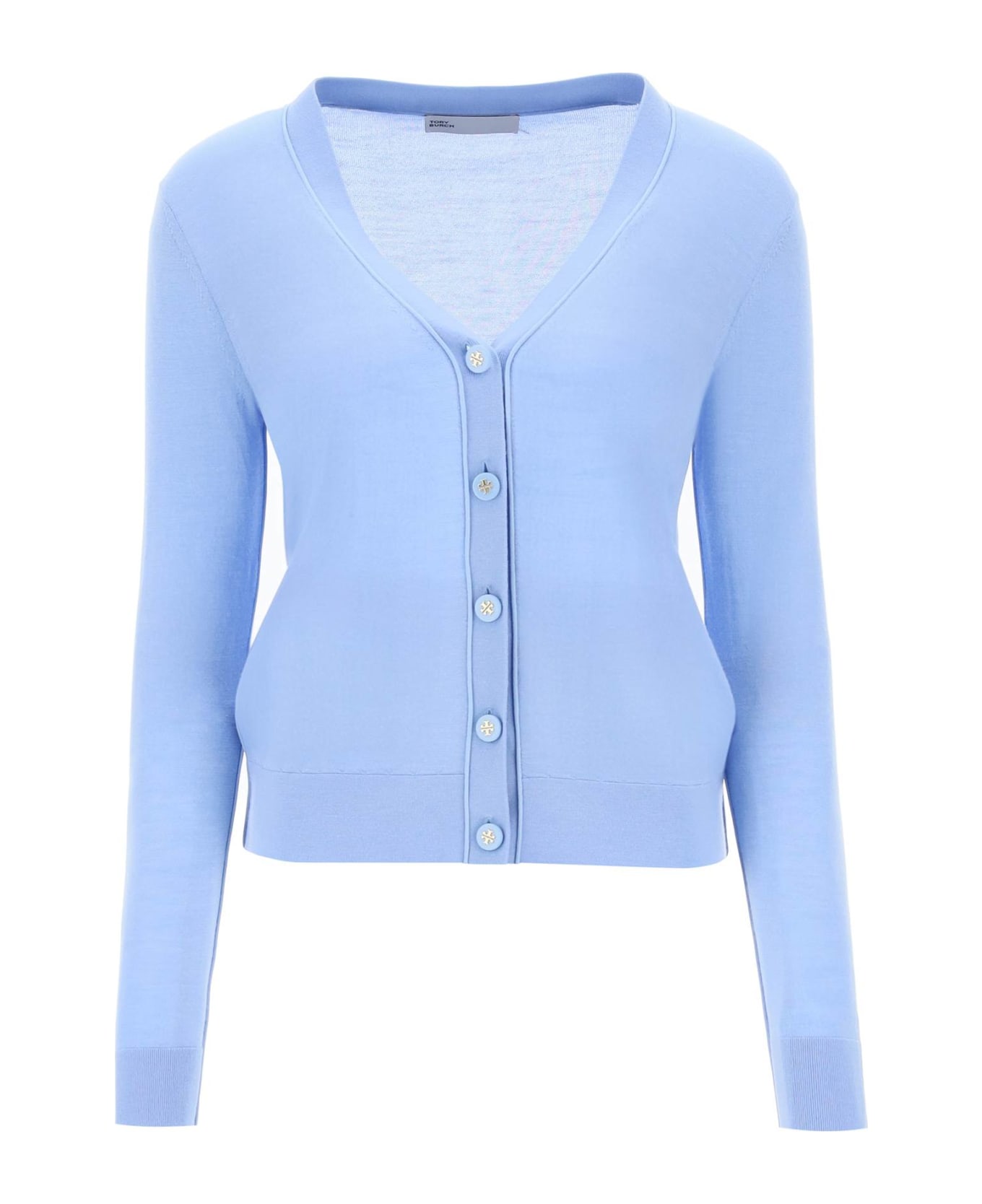 Tory Burch 'simone' Wool And Silk Cardigan - CERULEAN SKY (Light blue)
