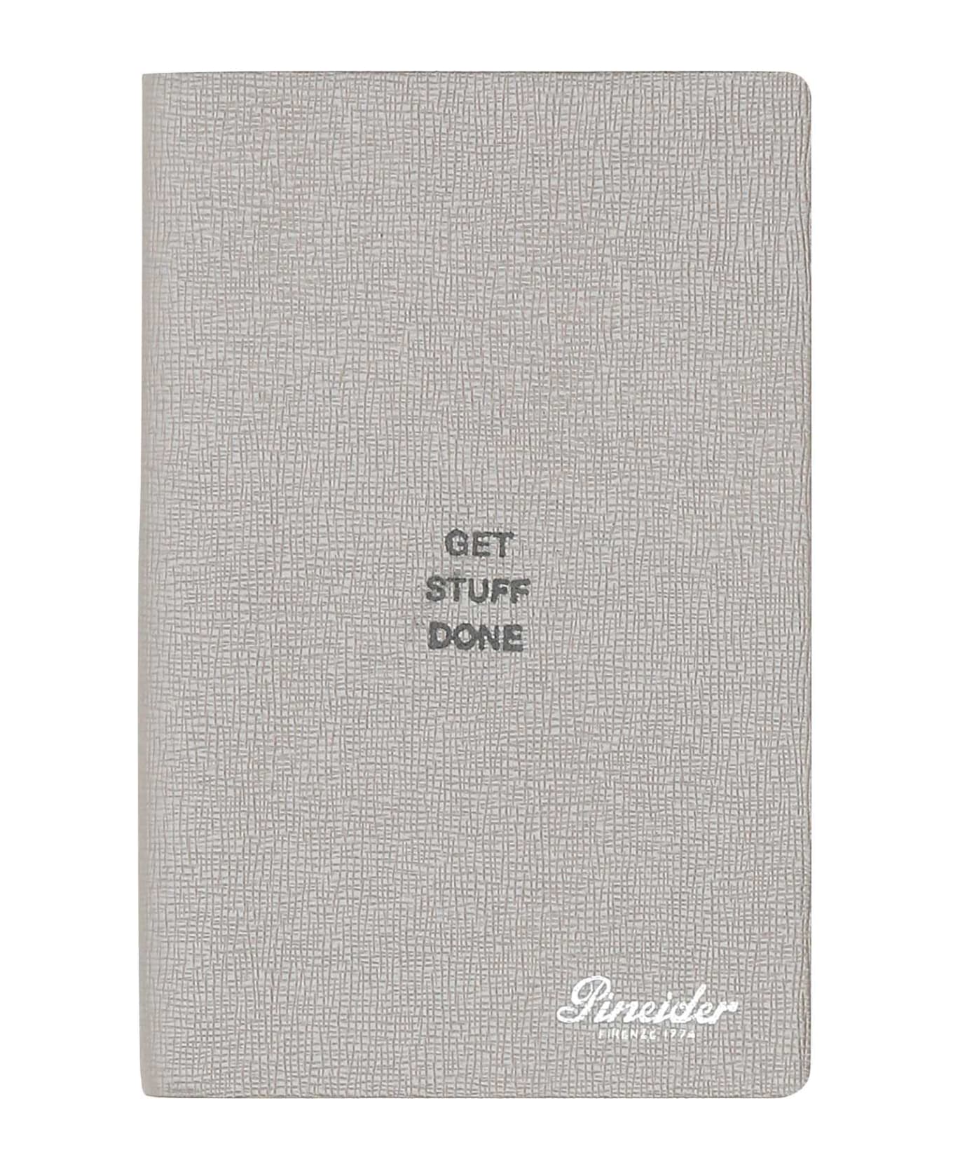 Pineider Grey Leather Milano Small Notebook - SILVER