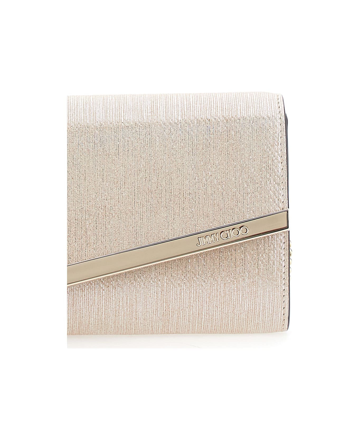 Jimmy Choo 'emmie' Metallic Clutch With Chain-link Shoulder Strap And Embossed Logo Lettering On The Front In Leather Woman - Metallic