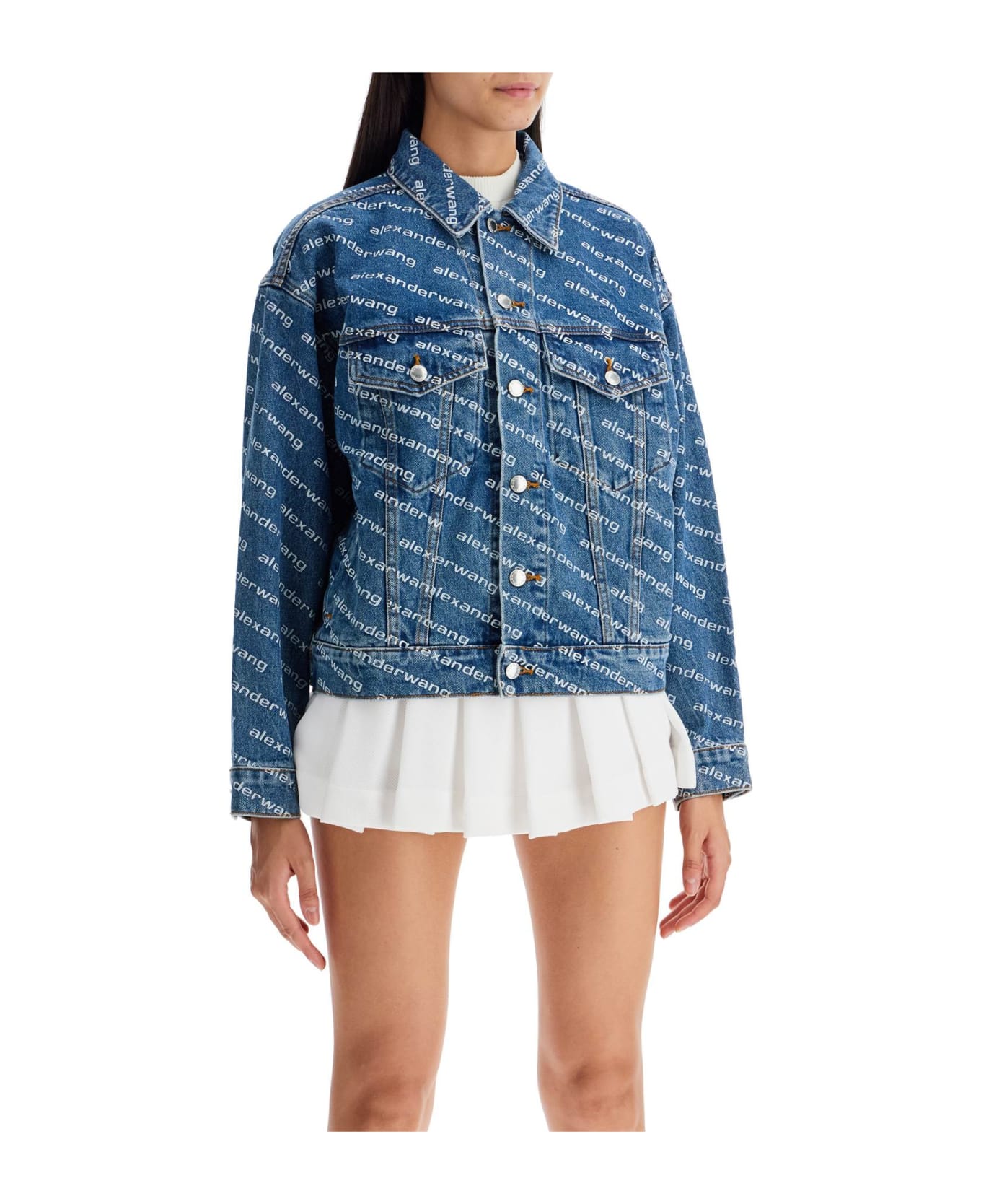 Alexander Wang Denim Logoed Jacket - DEEP BLUE/WHITE (Blue)