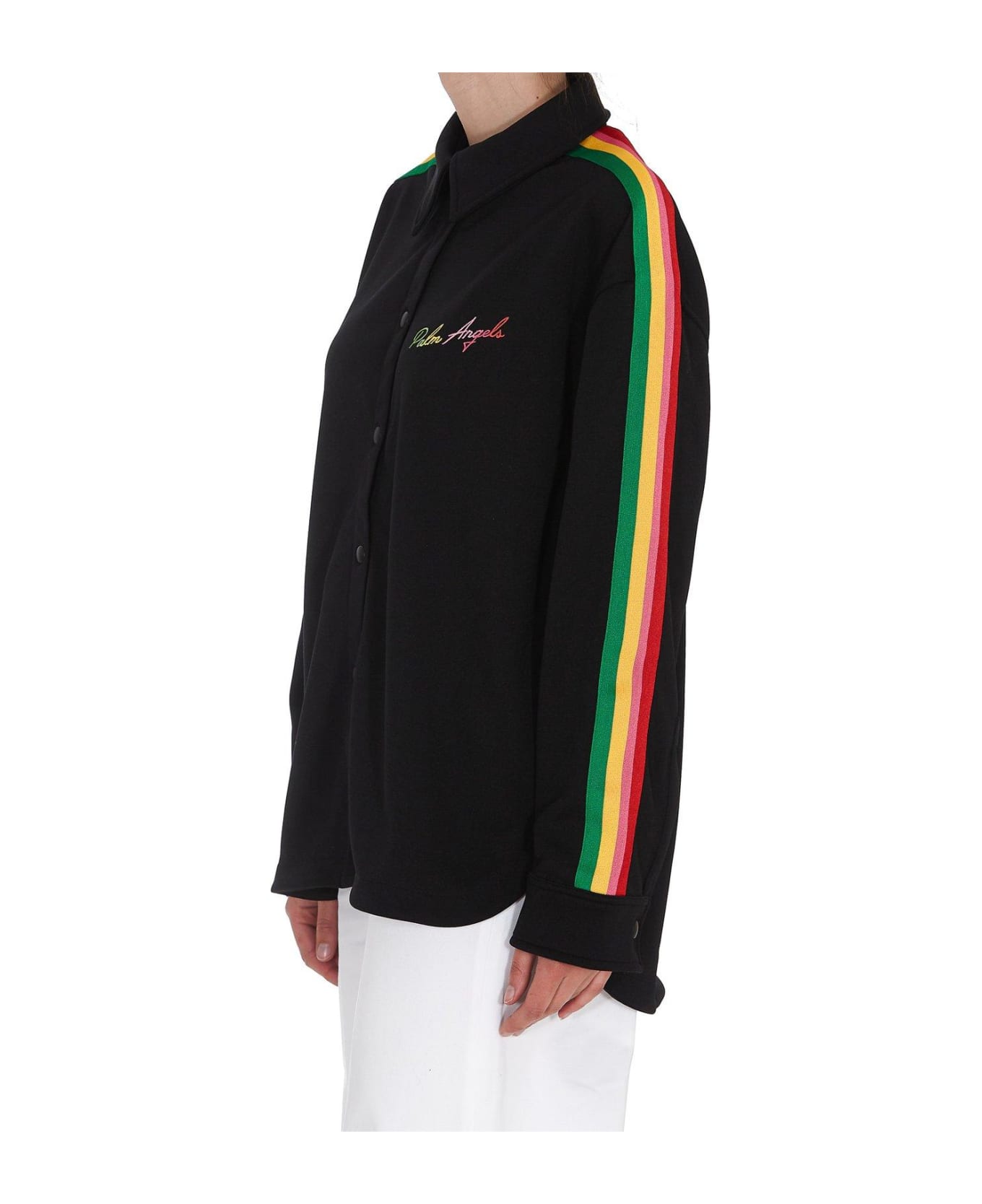 Palm Angels Miami Logo Embroidered Side-stripe Shirt - Black