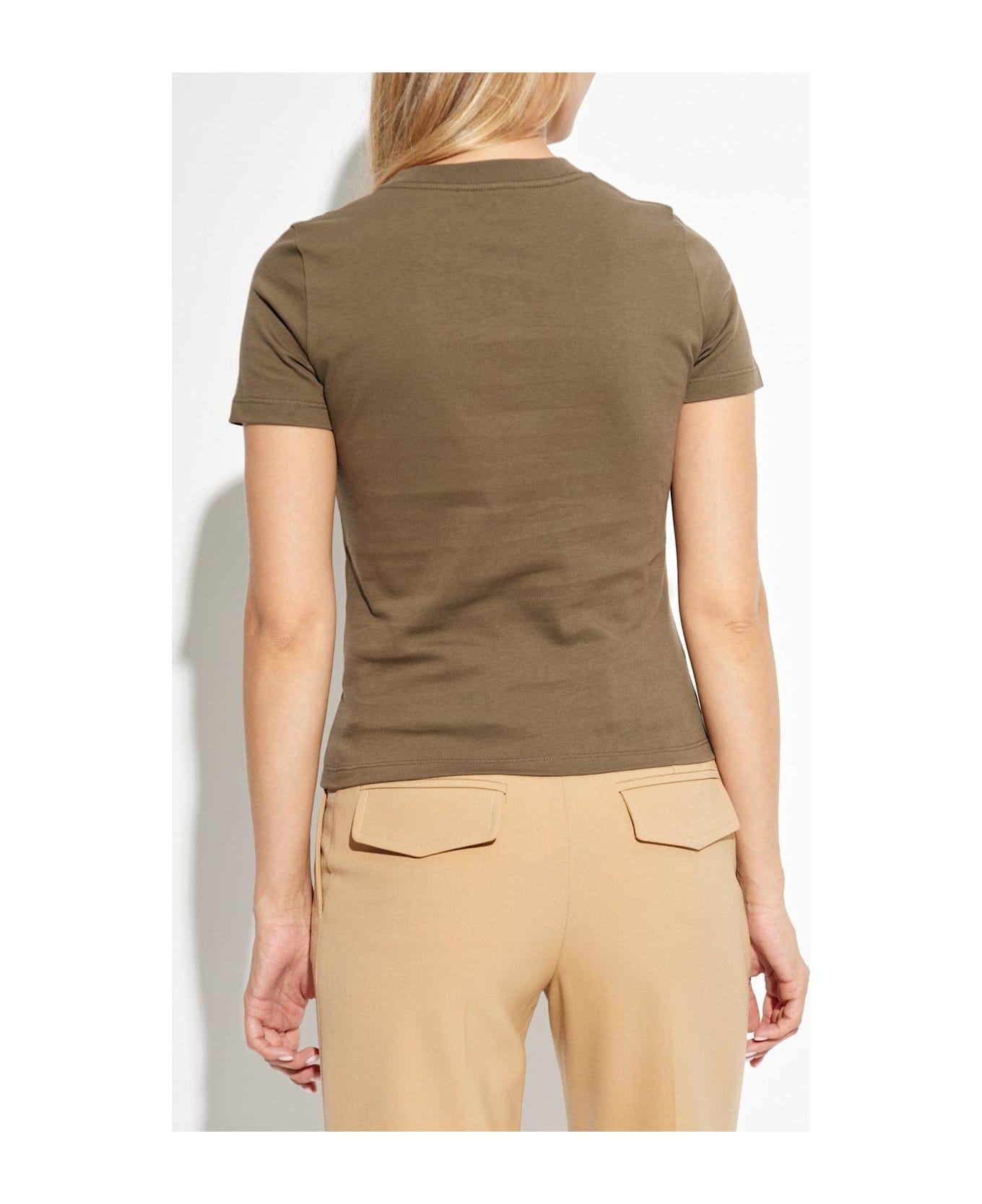 Chloé Velvet-logo Crewneck T-shirt - BROWN