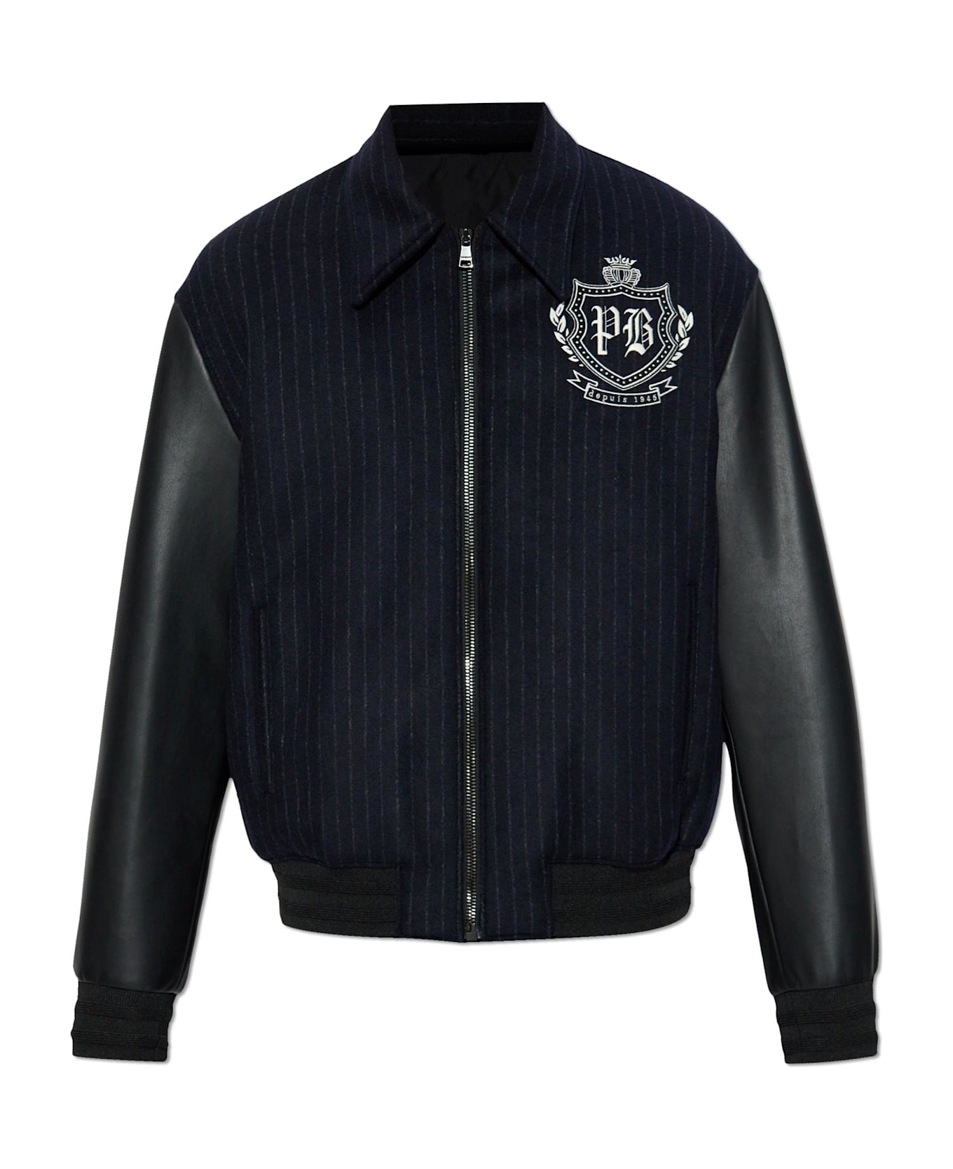 Balmain Jacket With Leather Sleeves - BLACK