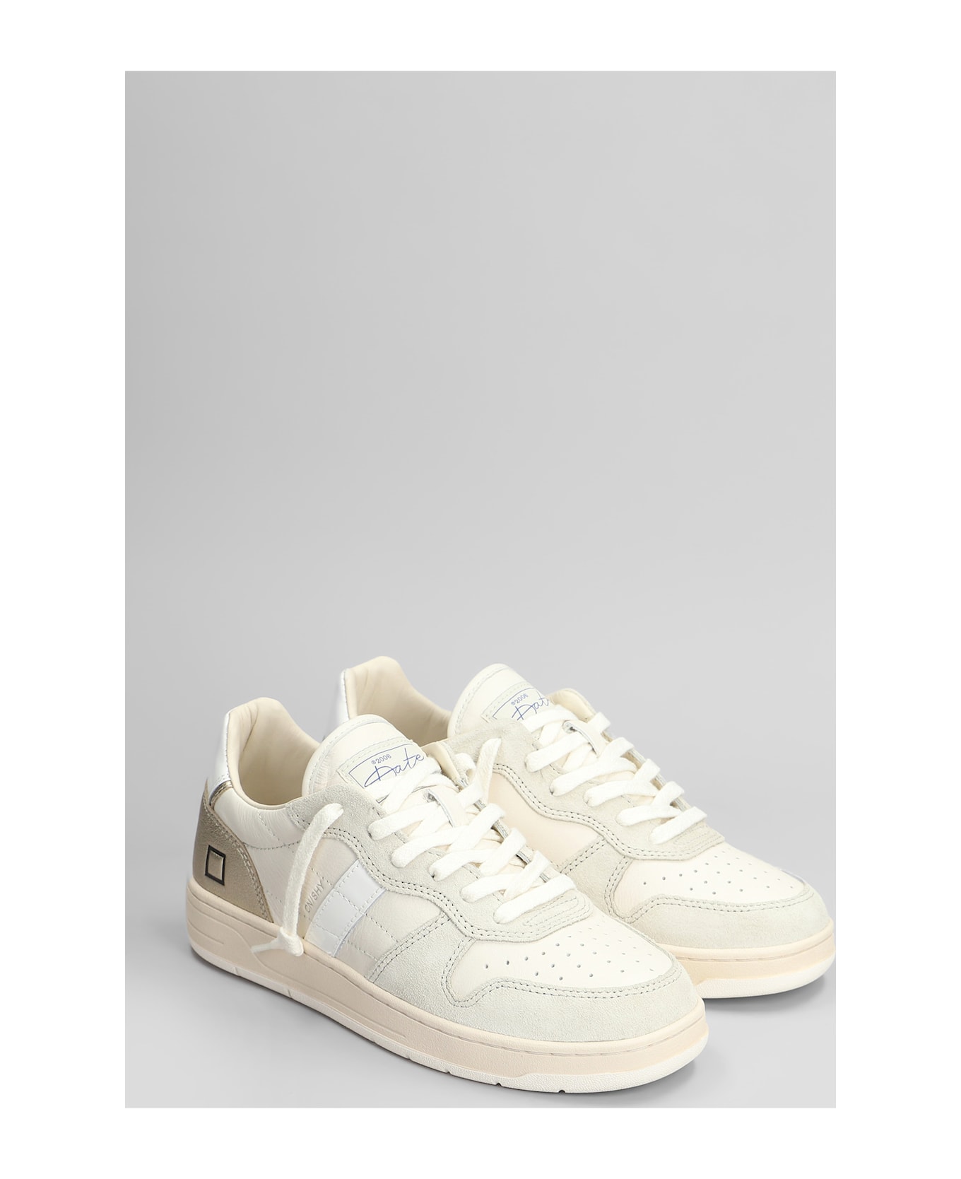 D.A.T.E. Court Shiny Sneakers In White Suede And Leather - white