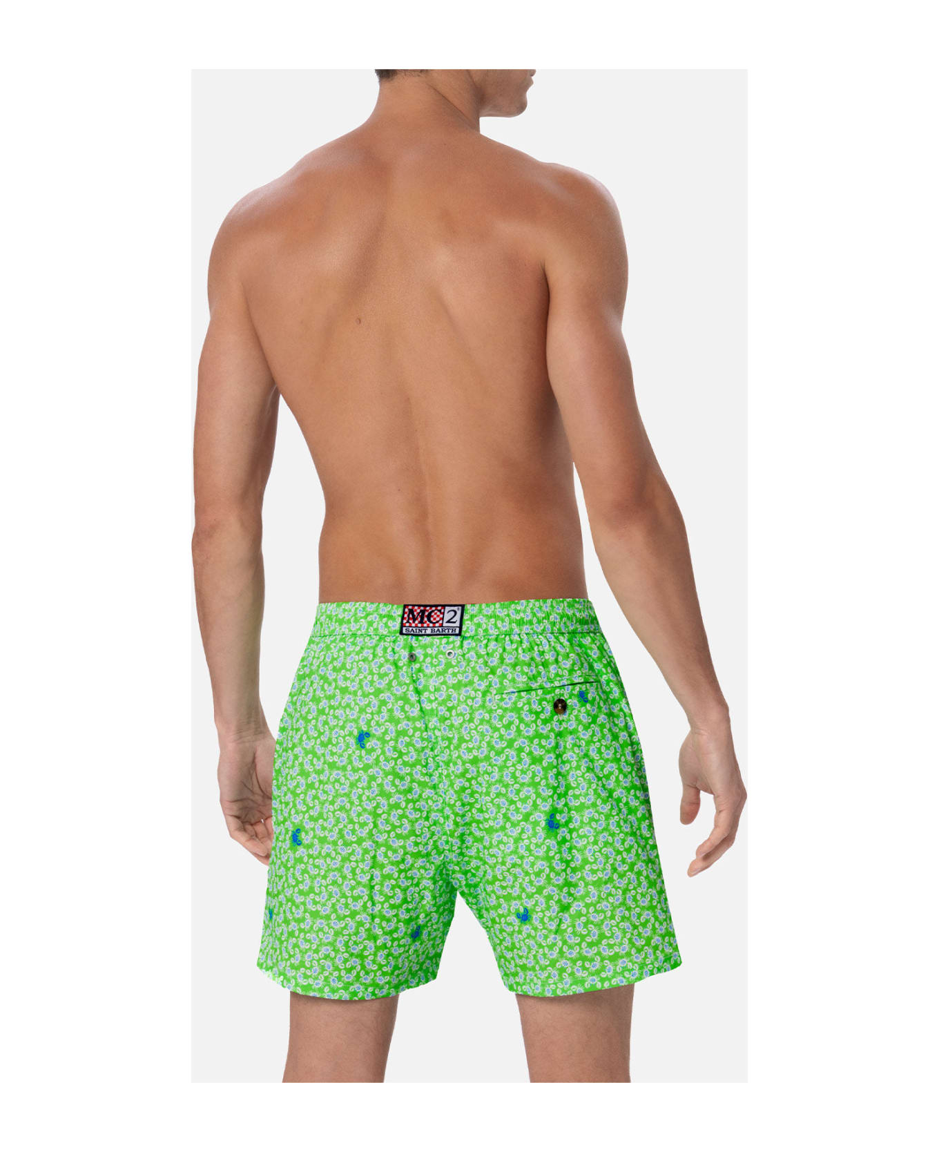 MC2 Saint Barth Comfort Light Classic Stretch Swim Shorts With Crabs Print - VERDE FLUO