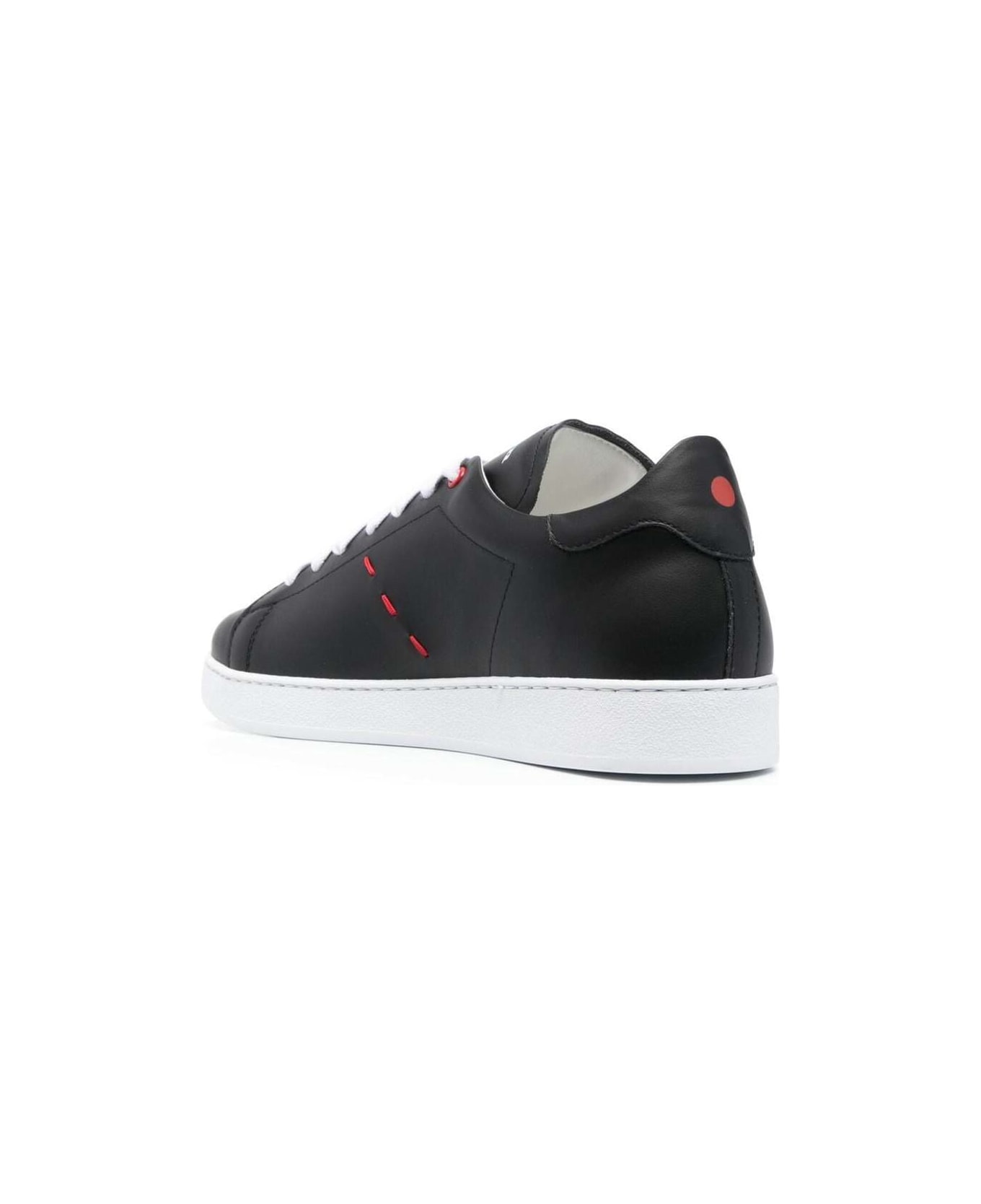 Kiton Black Sneakers With Contrasting Stitching In Calf Leather Man - Black