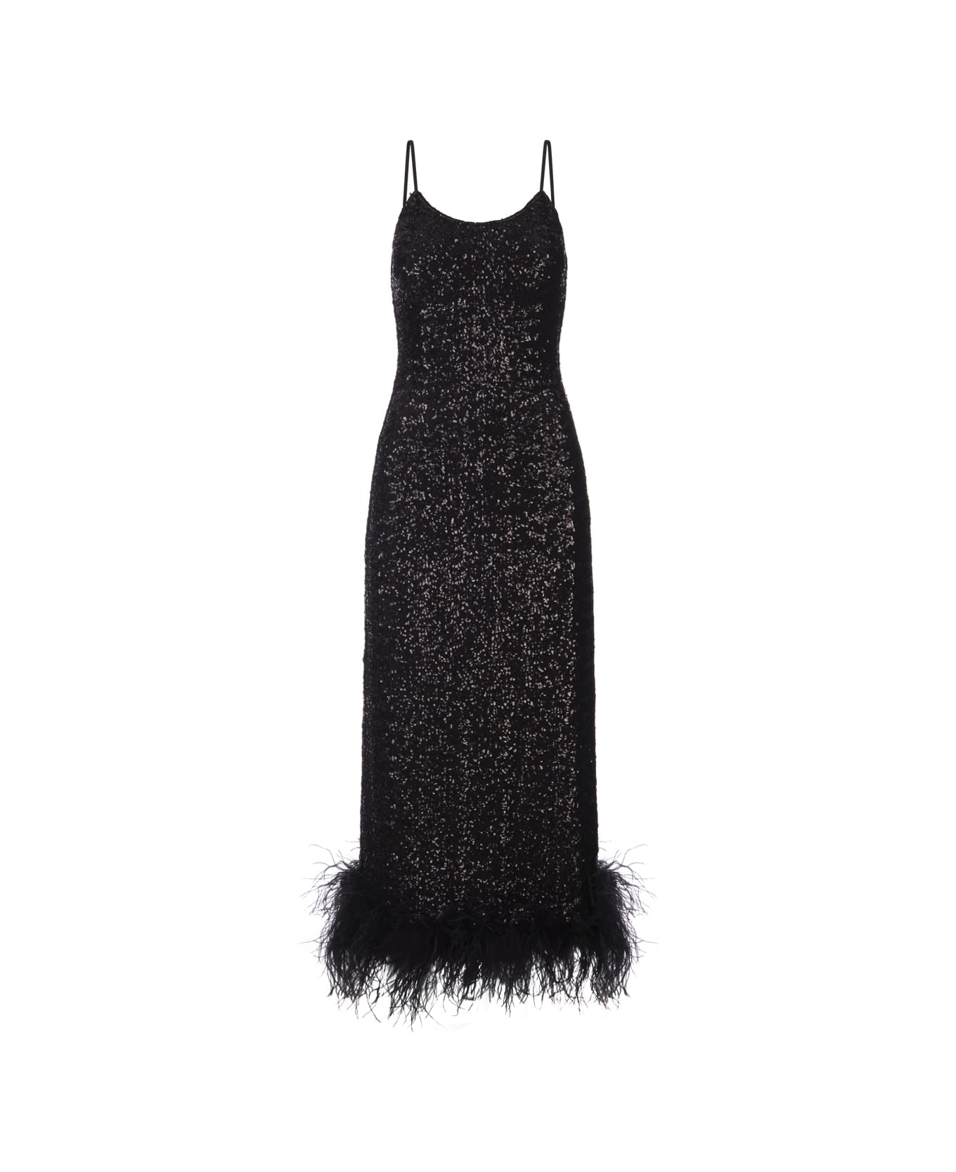 Oseree Black Sequined Petticoat Dress With Feathers - Black