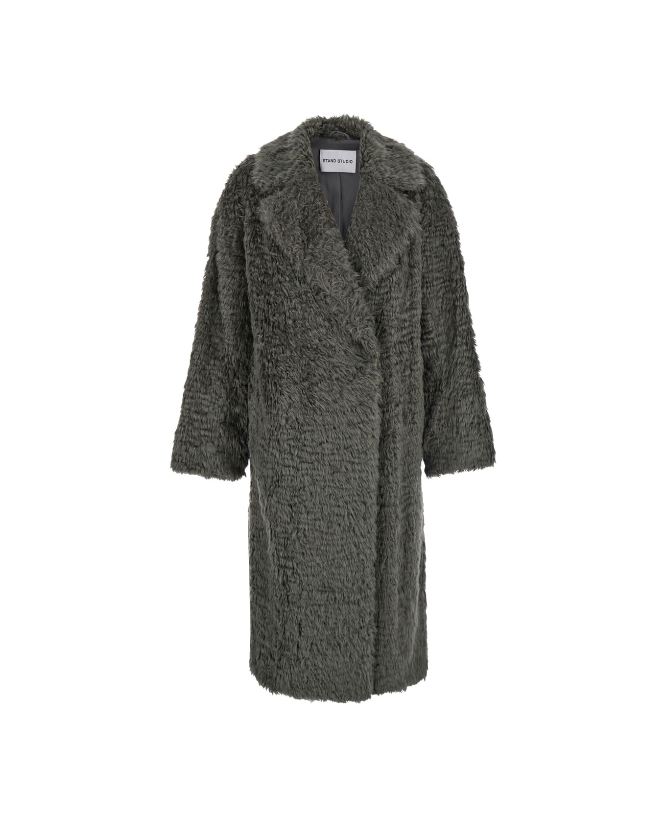 STAND STUDIO 'nicole' Grey Double-breasted Coat With Classic Revers In Eco-fur Woman - Smoke Grey