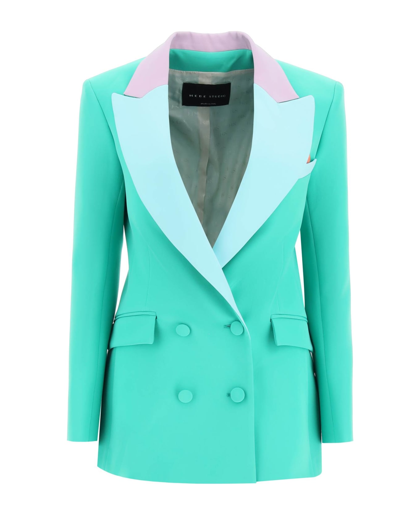 Hebe Studio 'bianca' Double-breasted Blazer In Neo-crepe - GREEN CIEL LILAC (Green)