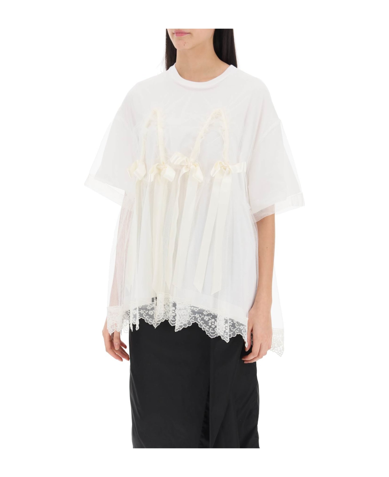 Simone Rocha Tulle Top With Lace And Bows - WHITE (White)