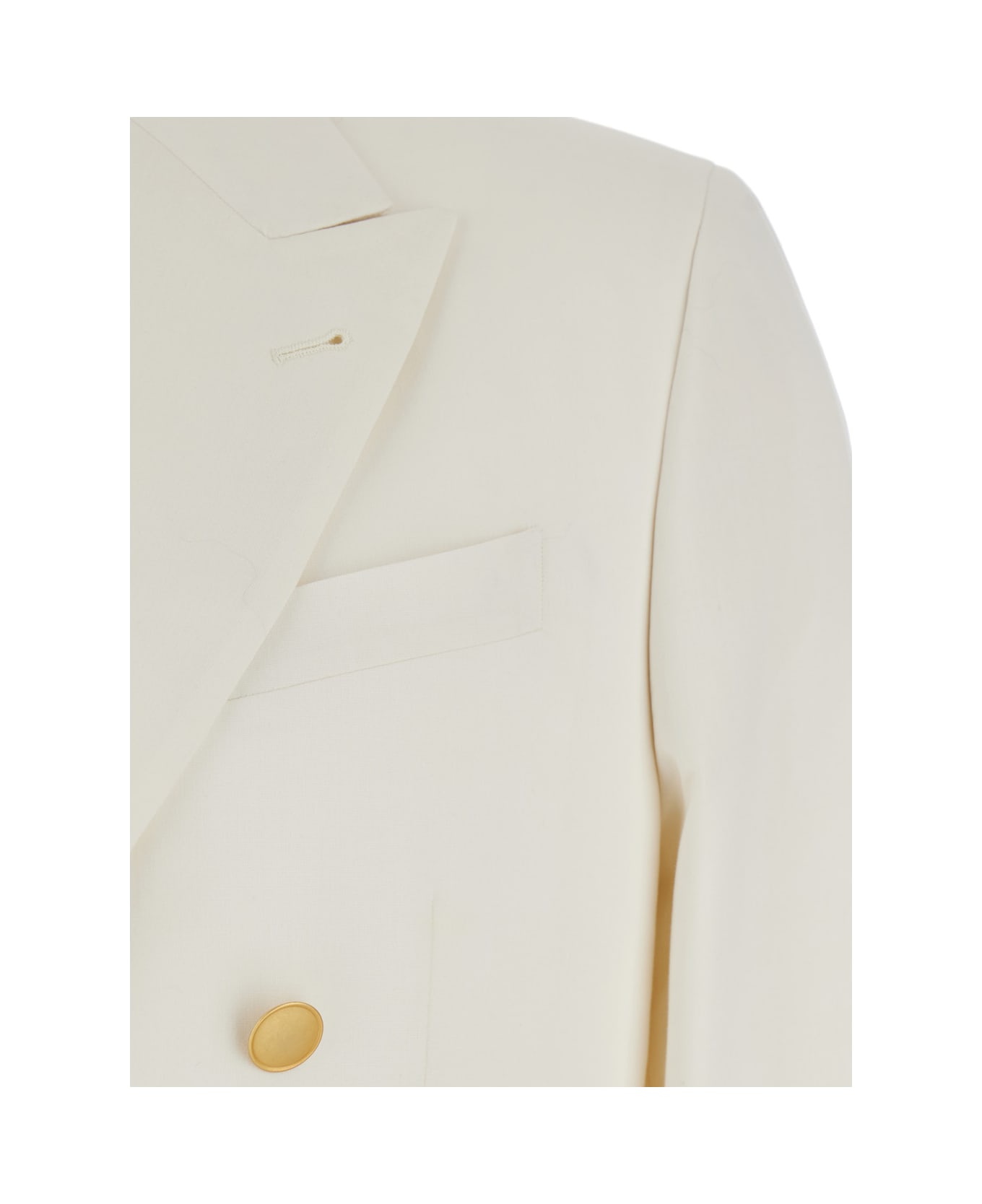 Reveres 1949 White Double Breasted Jacket With Peak Lapels In Virgin Wool And Cotton Blend Woman - White
