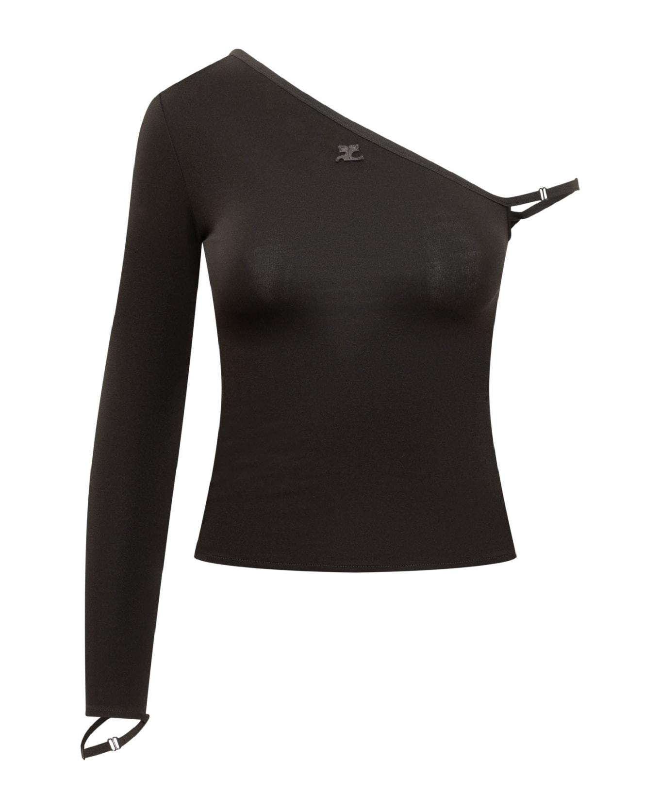 Courrèges Crepe Top With Logo - BLACK