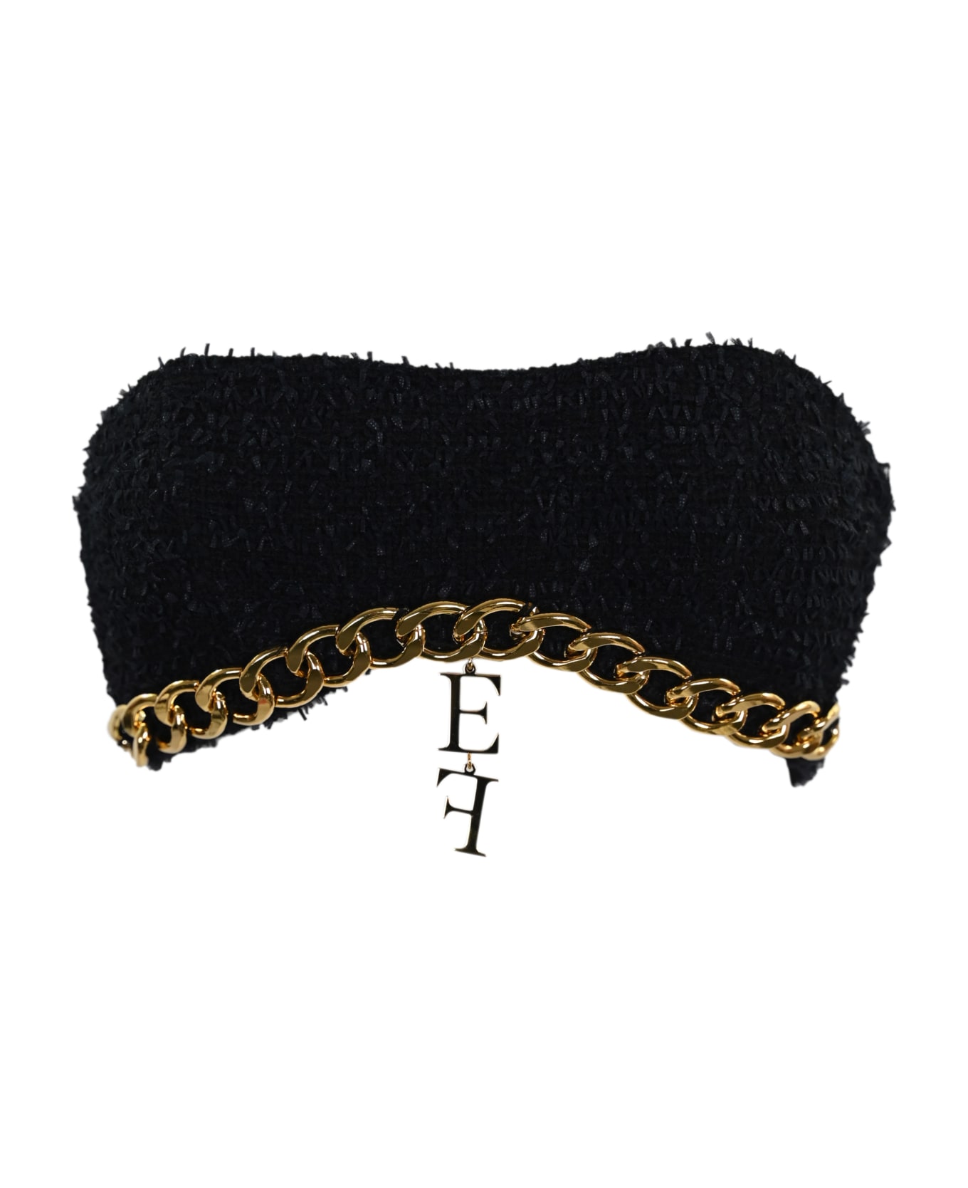 Elisabetta Franchi Tweed Top With Chain - Nero