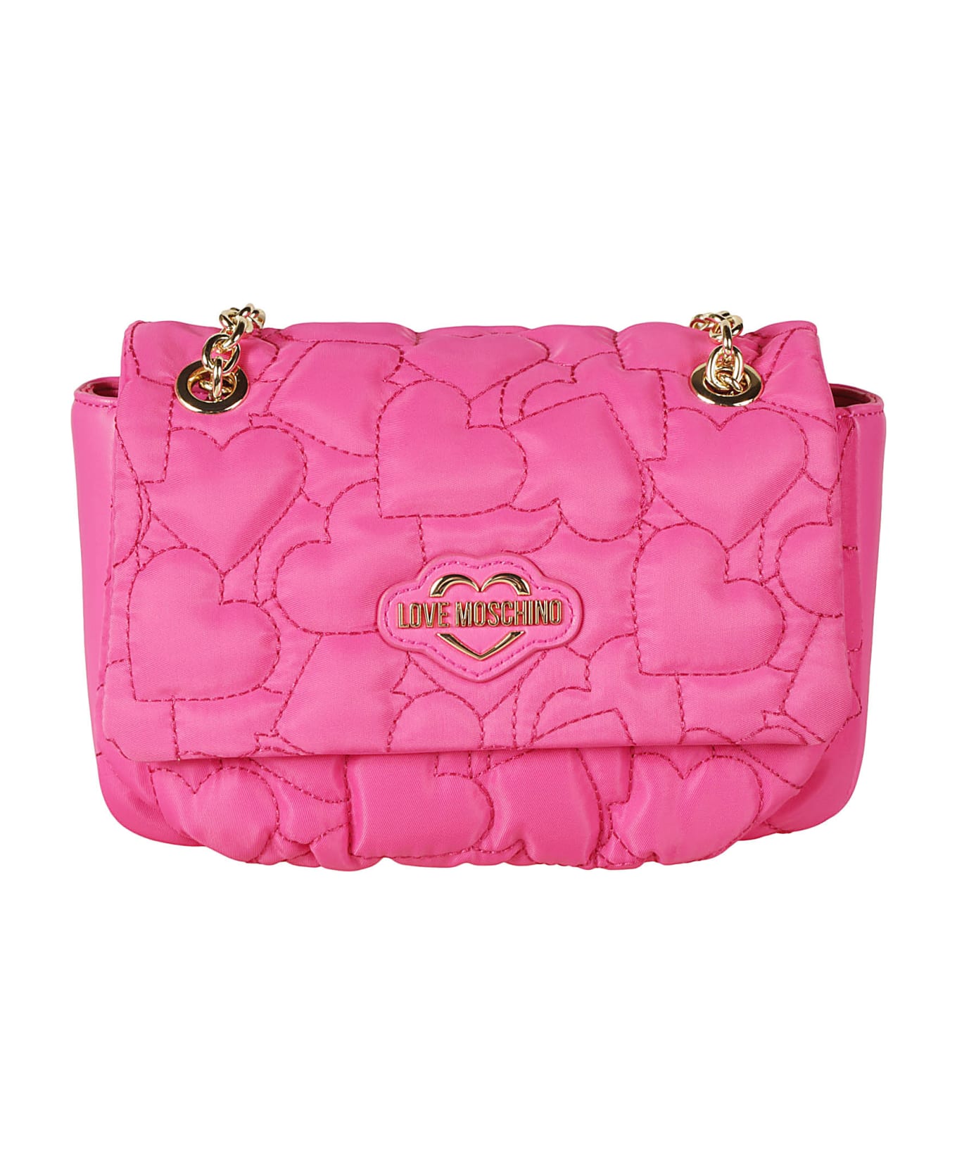 Love Moschino Heart Embroidered Flap Chain Shoulder Bag - Fuxia