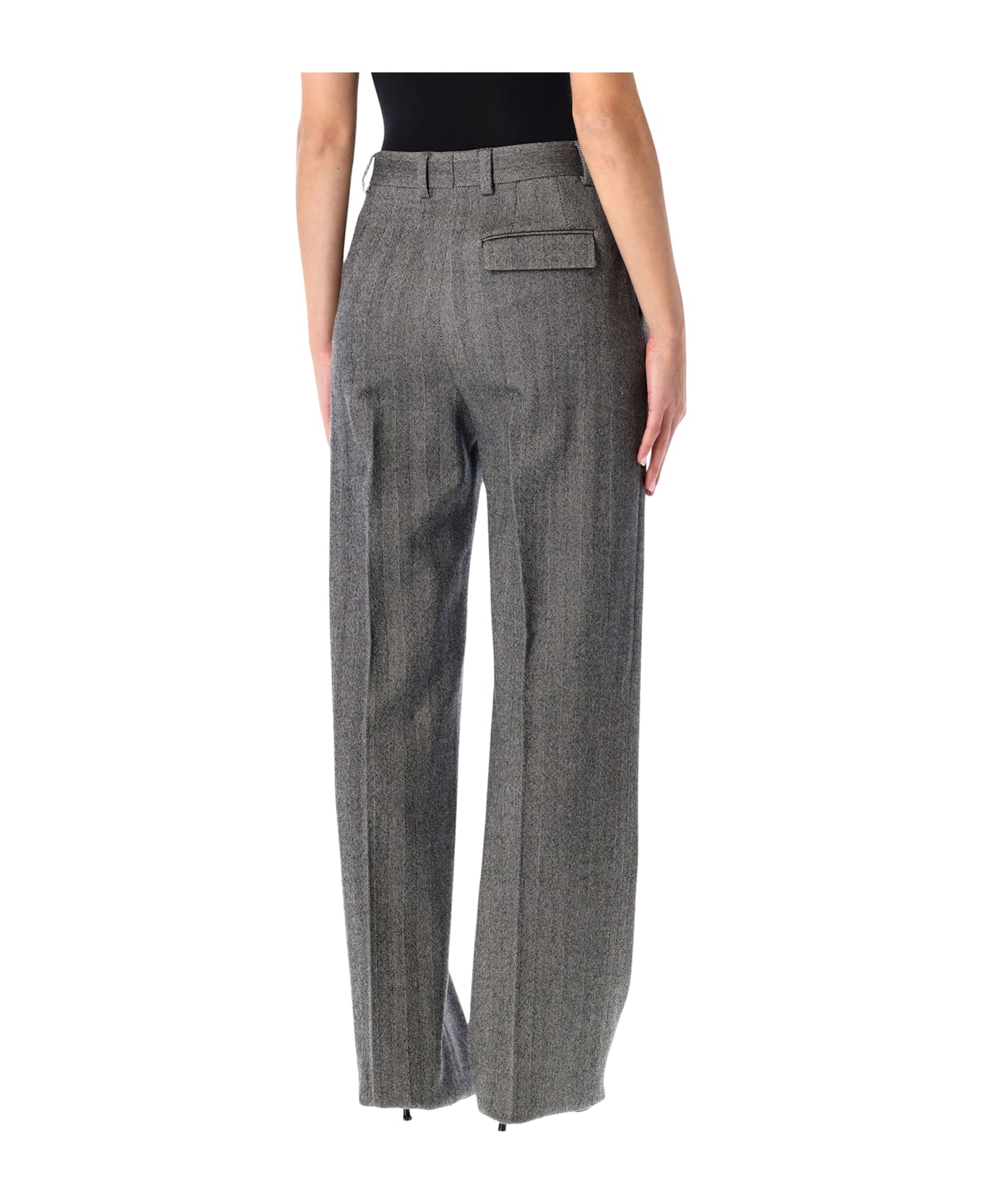 Ferragamo Chevron Wool Tailored Trousers - NERO WHITE