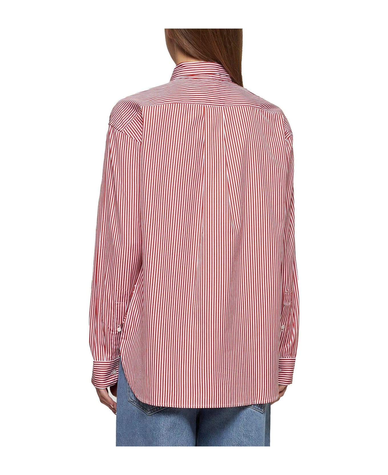 Ralph Lauren Relaxed Fit Pinstriped Shirt - RED/WHITE