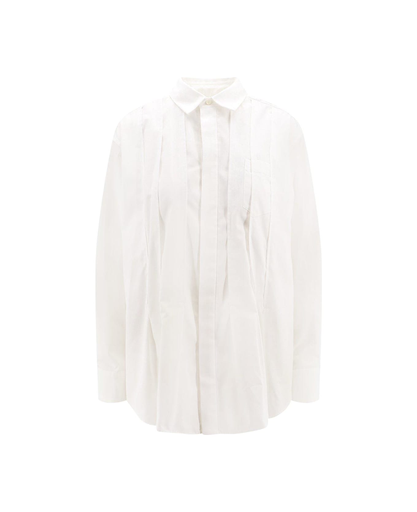 Sacai Collared Pleated Long-sleeved Shirt - Bianco