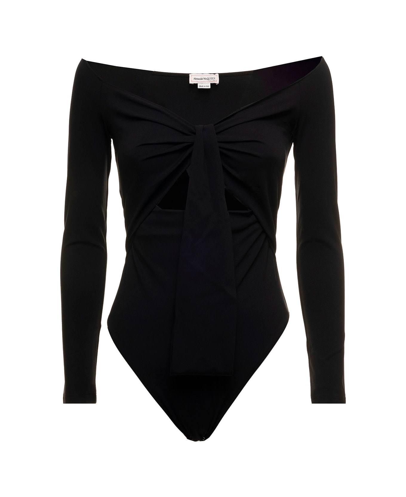 Alexander McQueen Black Stretch Fabric Body With Cut Out Inserts Woman - Nero