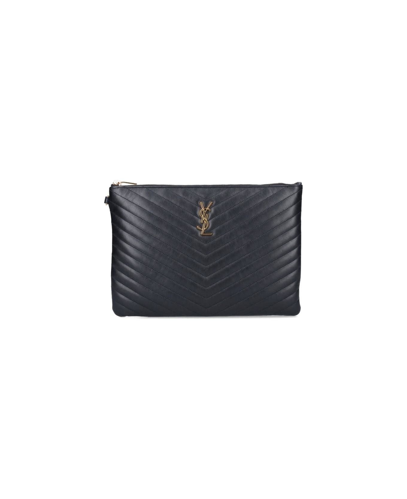 Saint Laurent Monogram Ipad Case Pouch - Nero