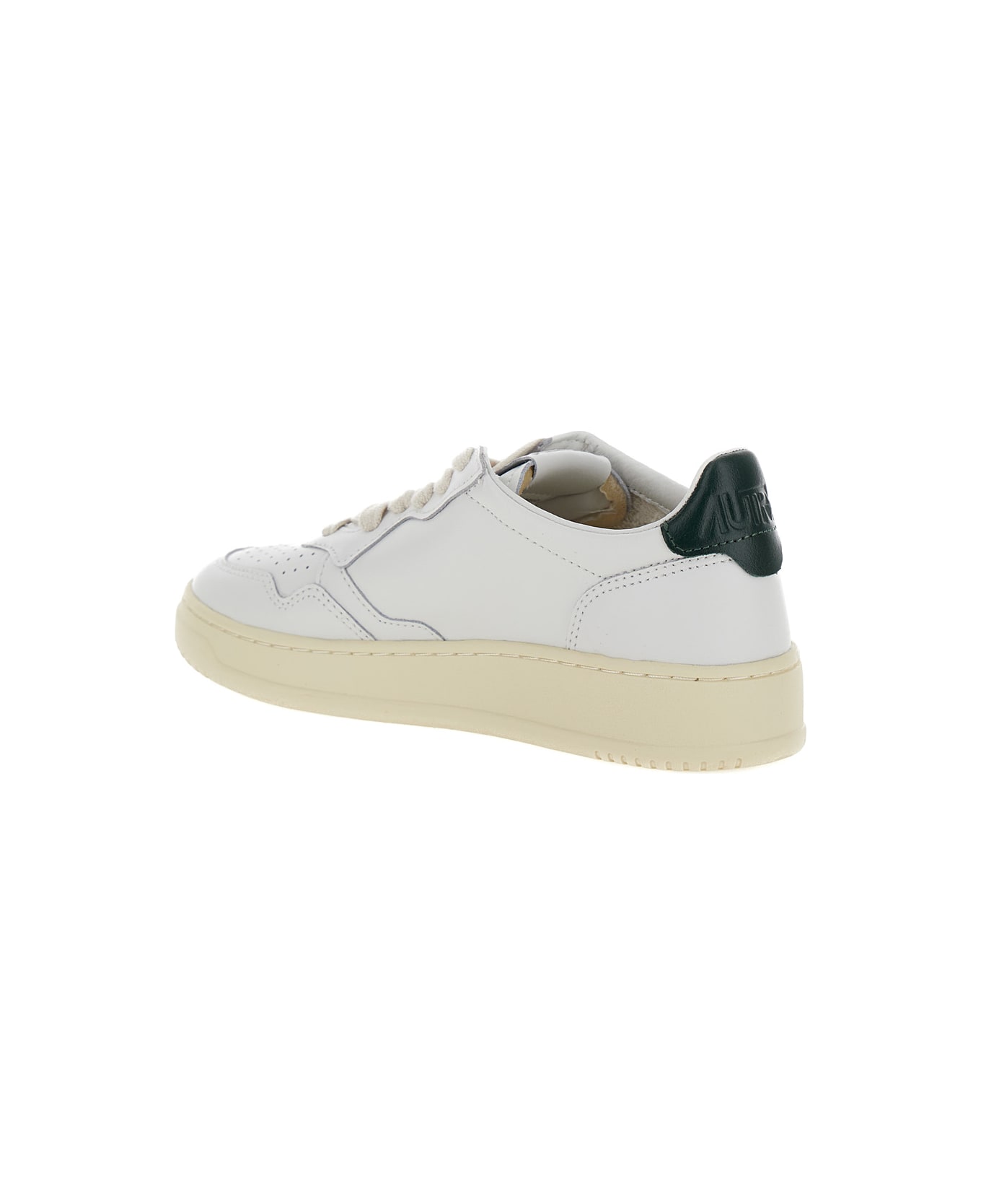 Autry 'medalist' White Low Top Sneakers With Contrasting Heel Tab In Leather Woman - Green