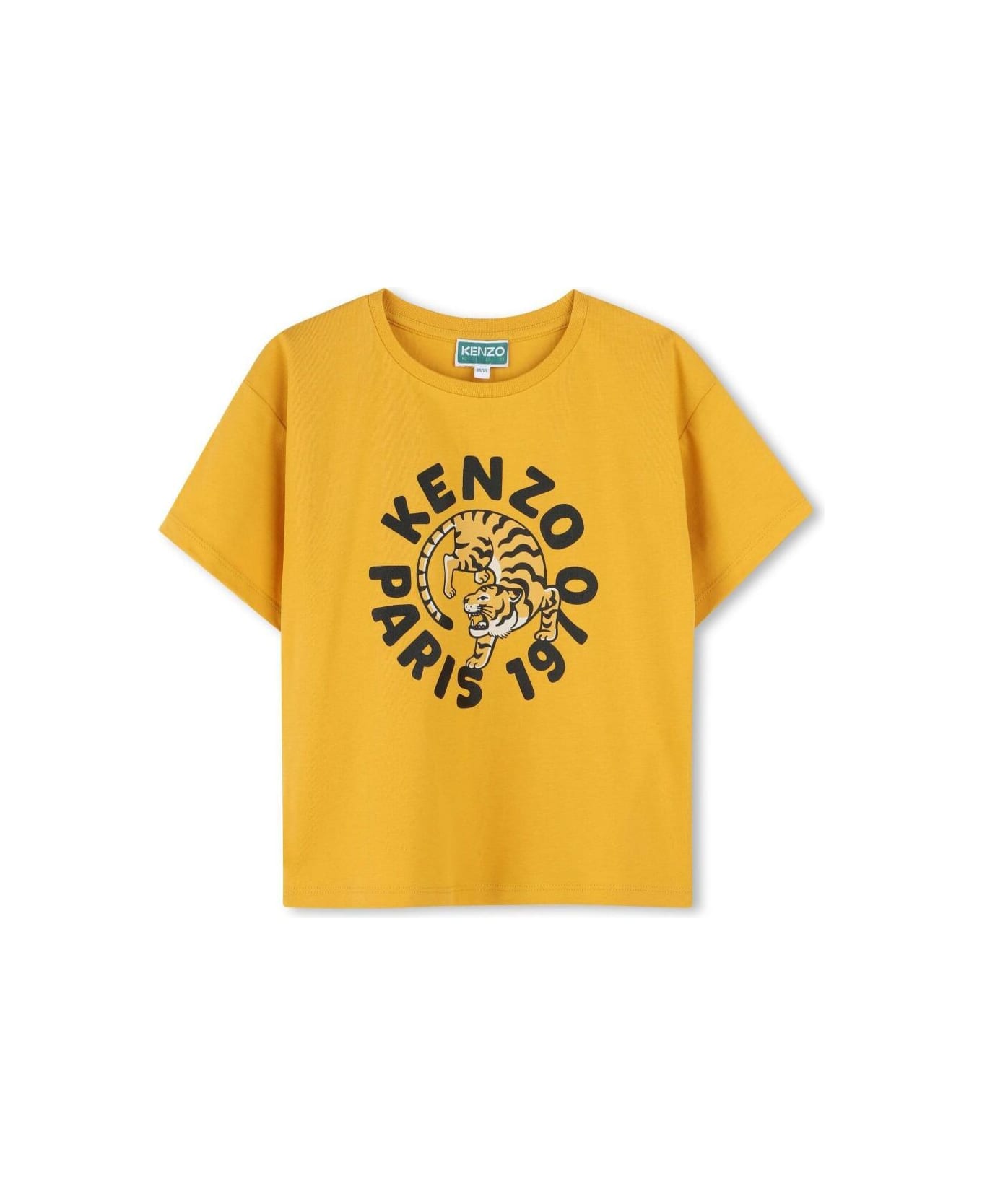 Kenzo Kids Yellow T-shirt With Round Neck And Maxi Logo Print On The Front In Cotton Boy - Orange