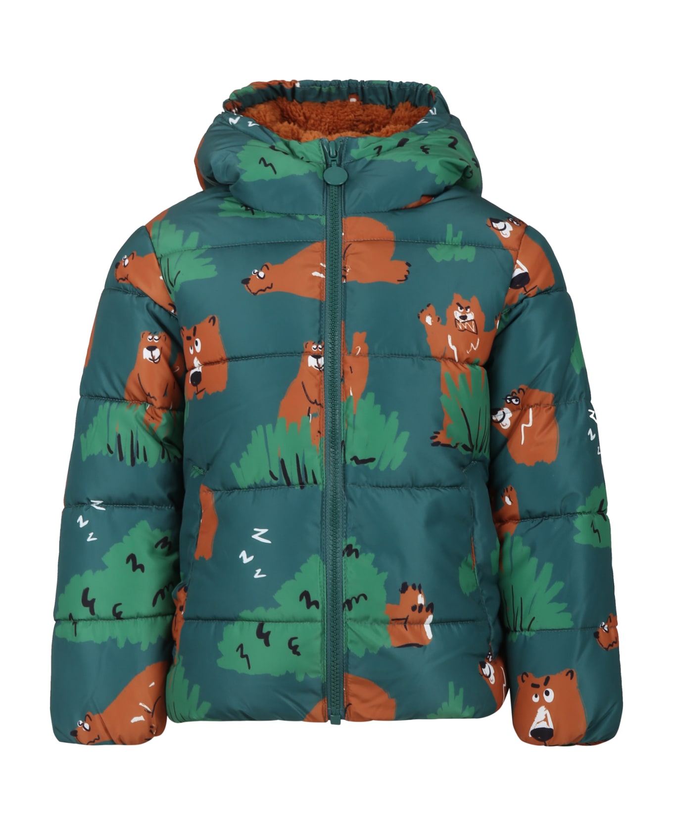 Stella McCartney Kids Down Jacket For Kid With All-over Bears Print - Green