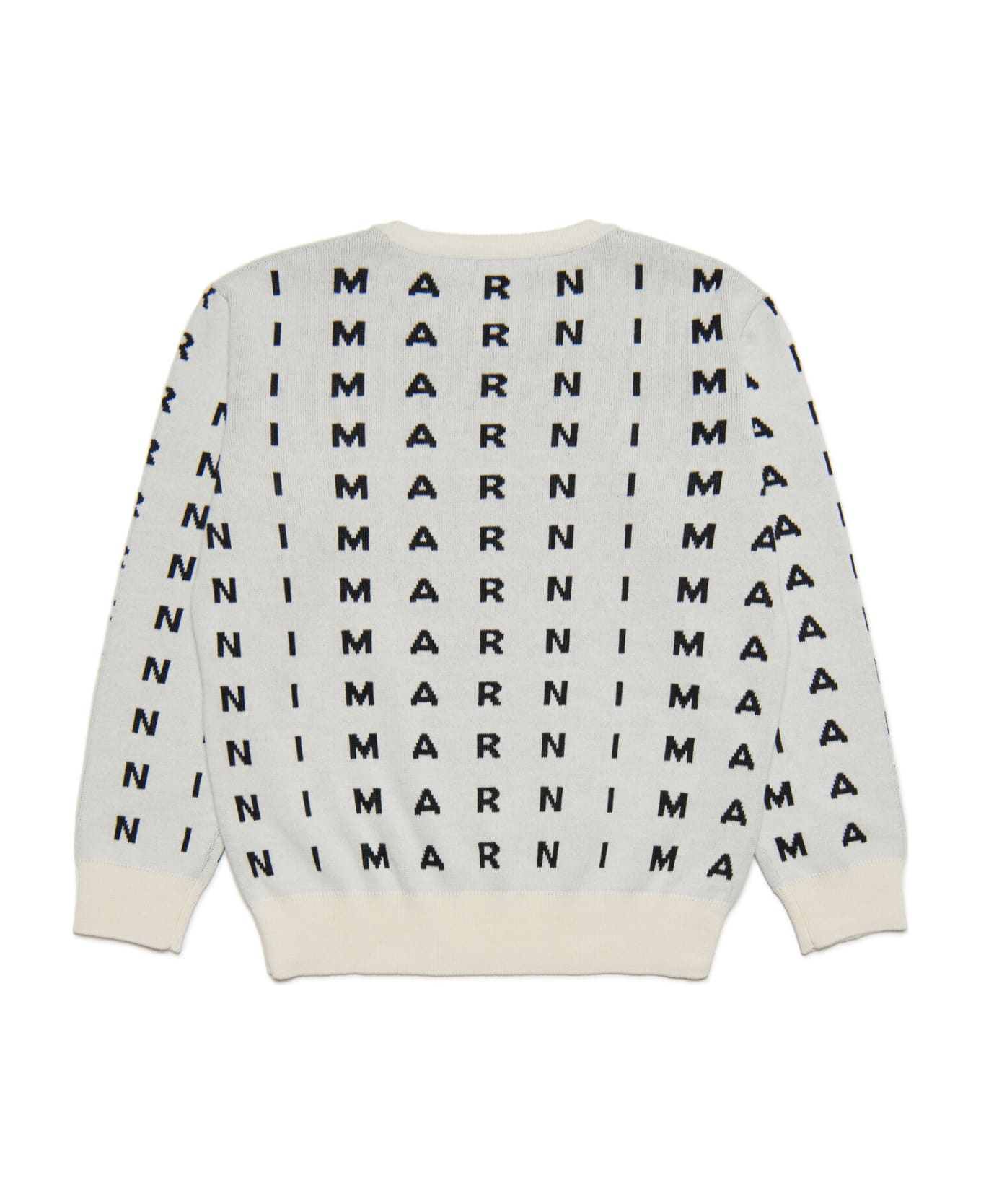 Marni Mk18u Knitwear Marni White Cotton Crew-neck Sweater With Inlaid Allover Logo - Milk