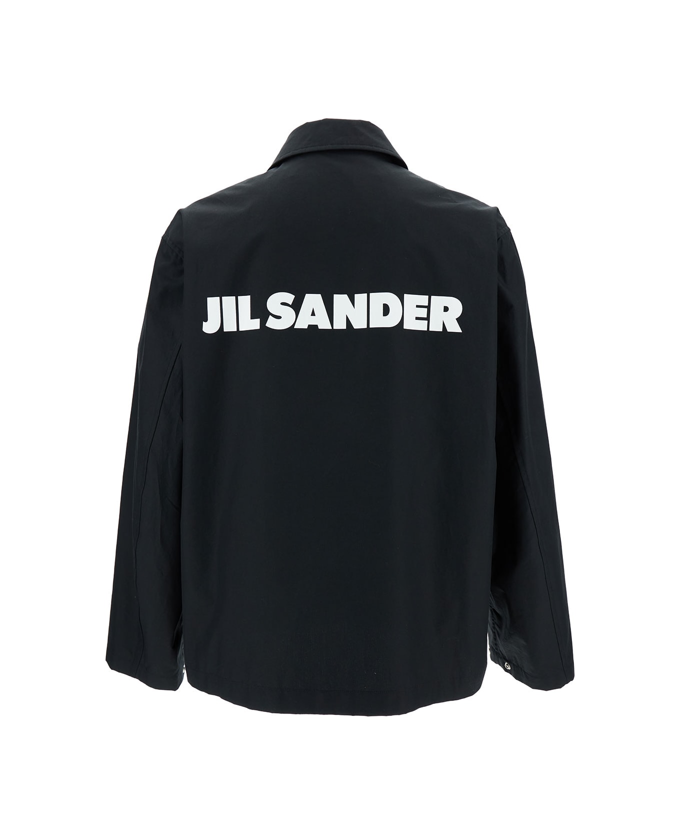 Jil Sander Black Jacket With Contrasting Logo Print At The Back In Cotton Man - Black