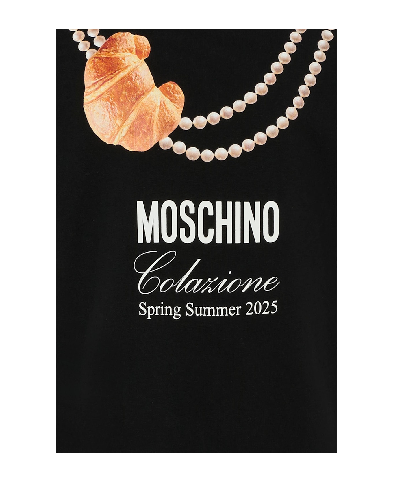 Moschino Black T-shirt For Girl With Italian Croissant - Black