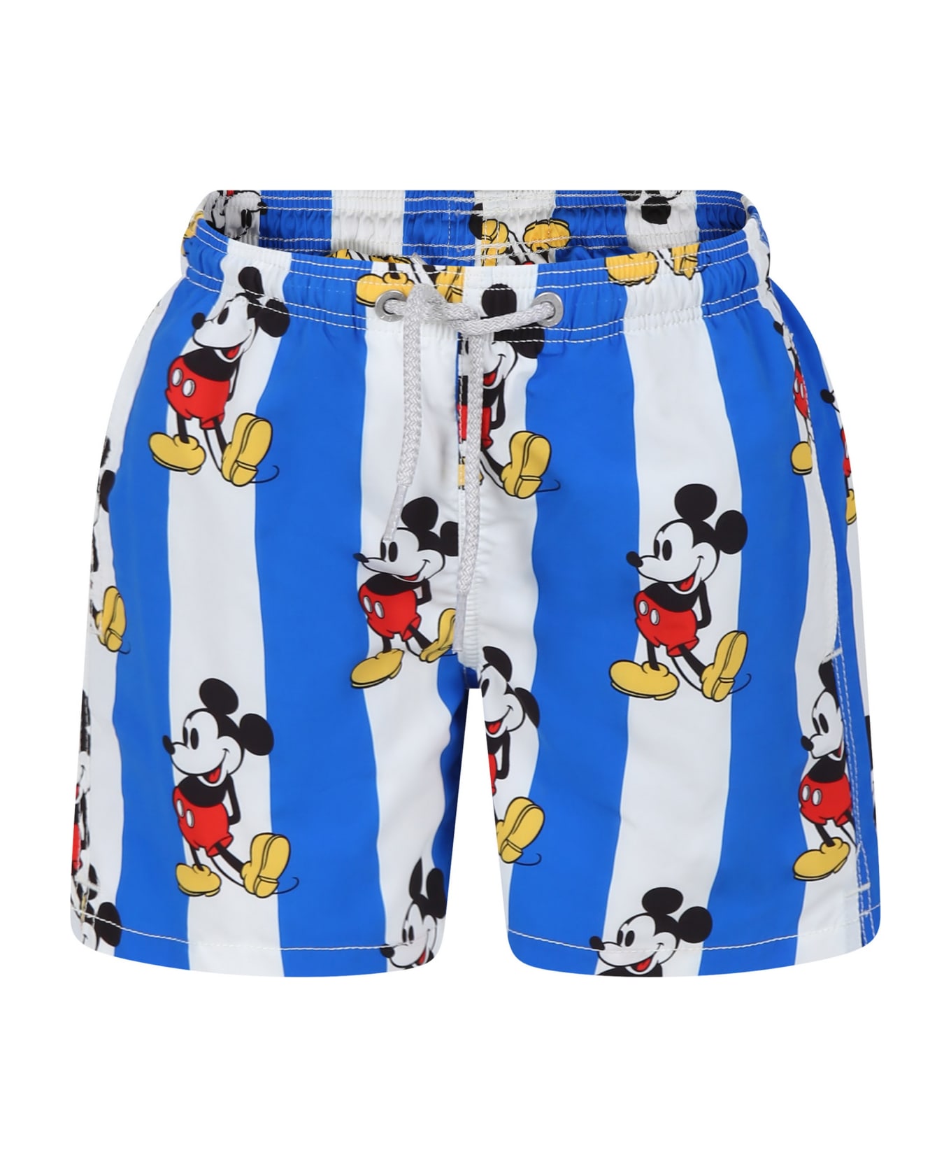 MC2 Saint Barth Light Blue Swim Shorts For Boy With Mickey Mouse Print And Logo - Light Blue