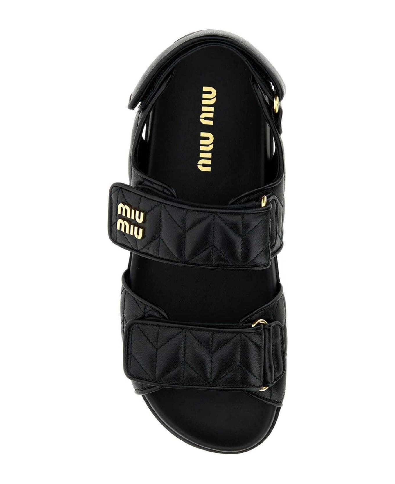 Miu Miu Logo-lettering Quilted Sandals - Nero