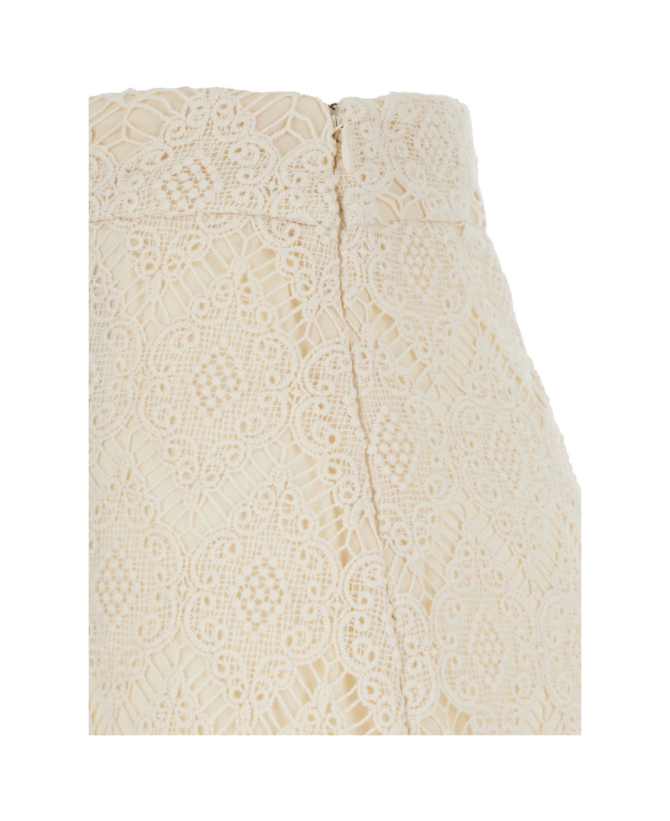 TwinSet Beige High-waist Pants With Logo Plaque On The Back In Macramé Cotton Woman TwinSet - BEIGE