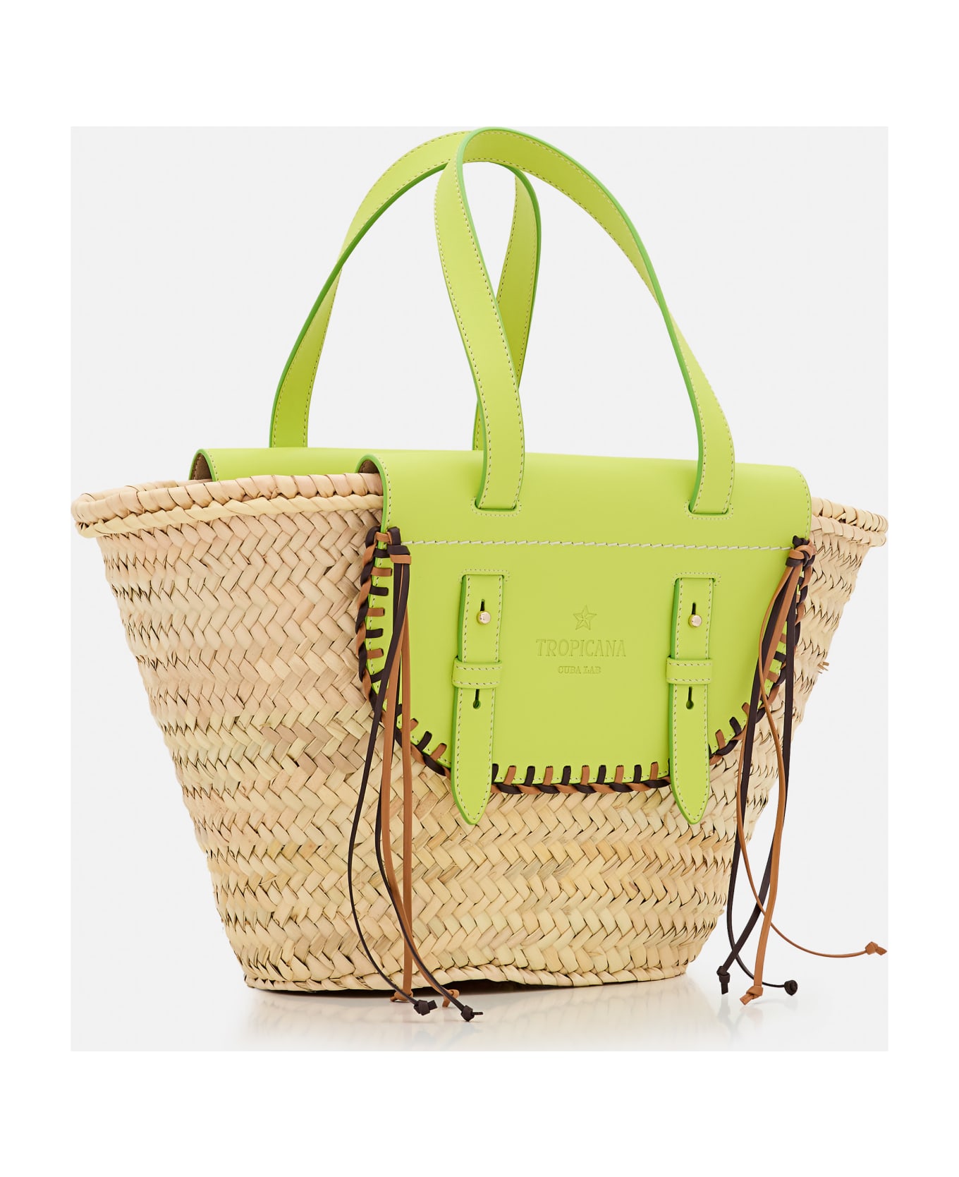 Cuba Lab Tropicana Straw And Leather Tote Bag - Green
