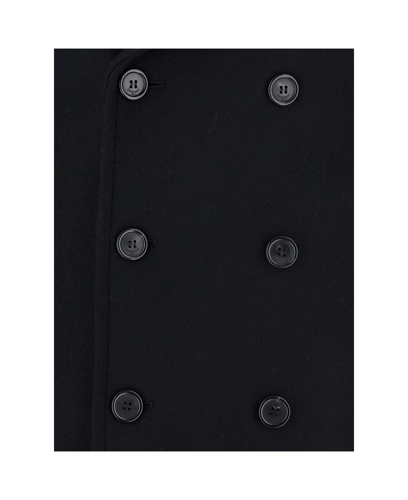 Saint Laurent Black Double-breasted Coat With Wide Notched Revers In Wool Man - BLACK