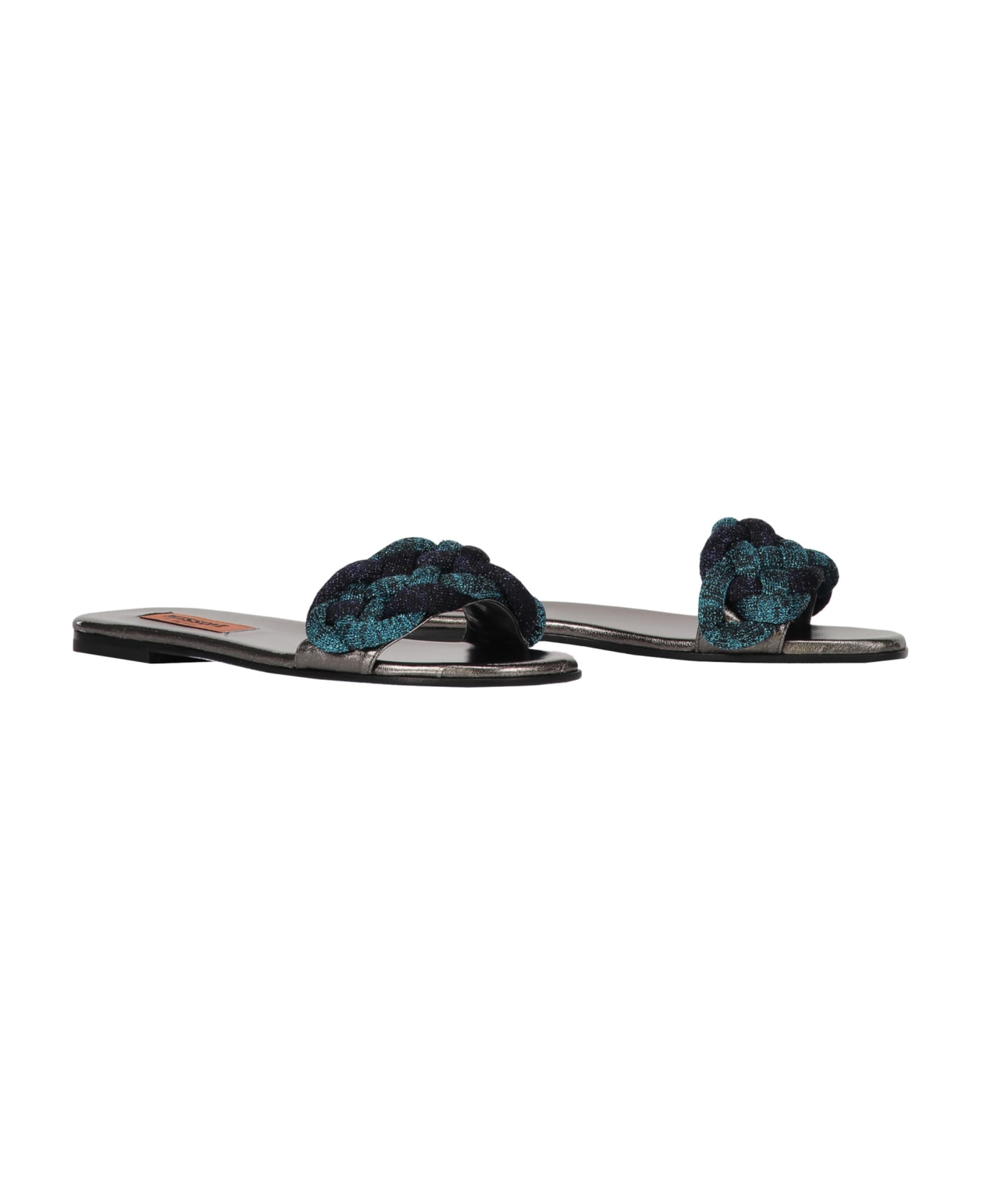 Missoni Leather And Fabric Slides - blue