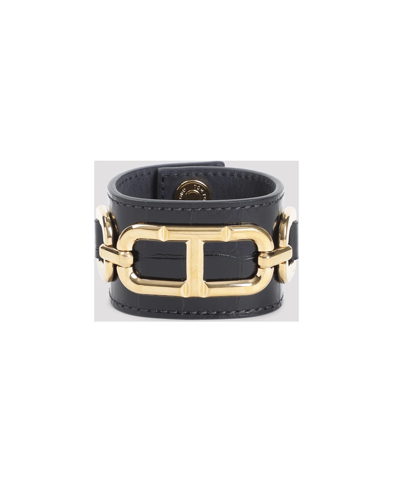 Tom Ford Brass And Printed Croc Cuff Bracelet - Black