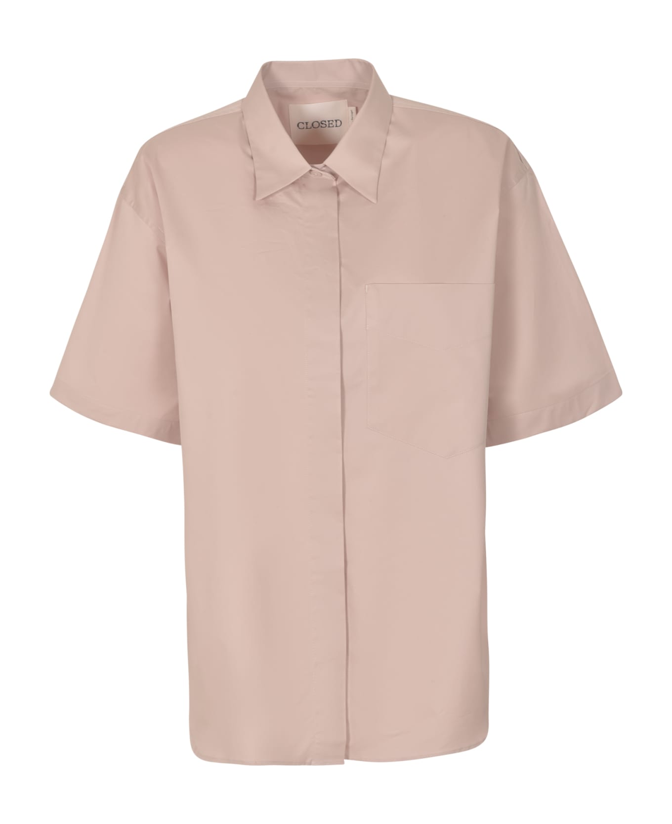 Closed Short-sleeved Plain Shirt - Pink