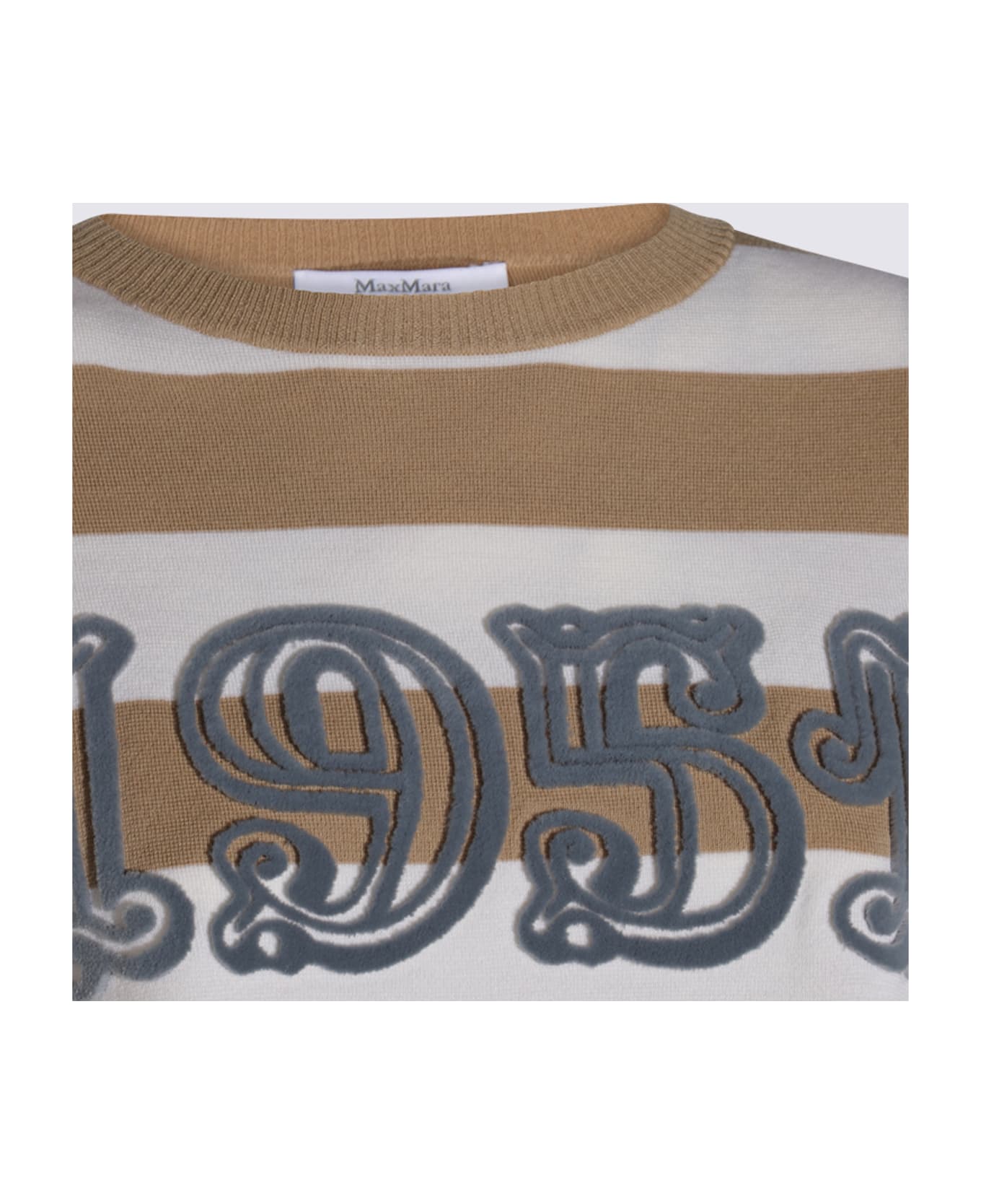 Max Mara White And Beige Wool Kmitwear - White