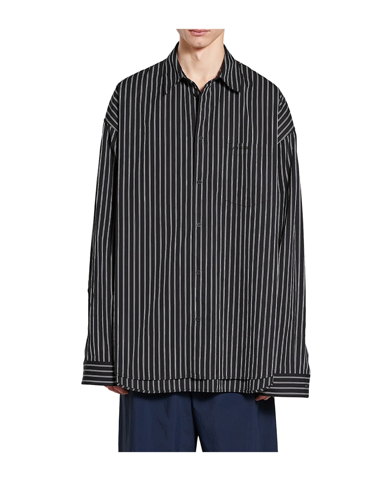 Balenciaga Embroidered Poplin Oversize Shirt - BLACK WHITE