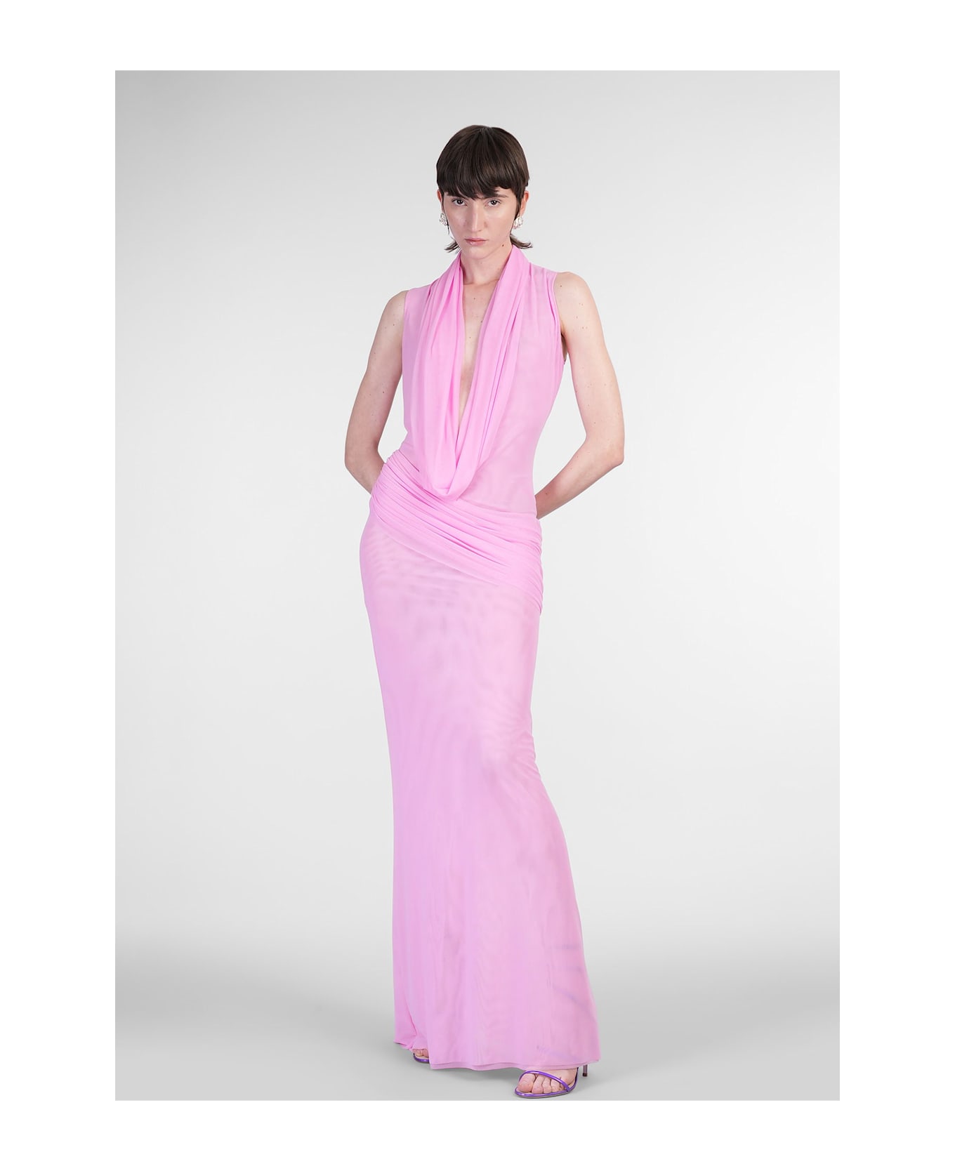 David Koma Long Dress In Rose-pink Polyamide - rose-pink
