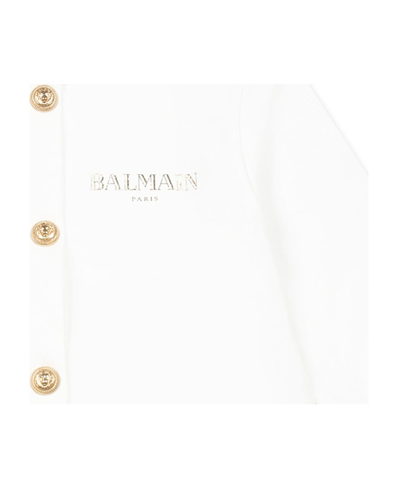 Balmain White Jacket For Baby Girl With Logo - White