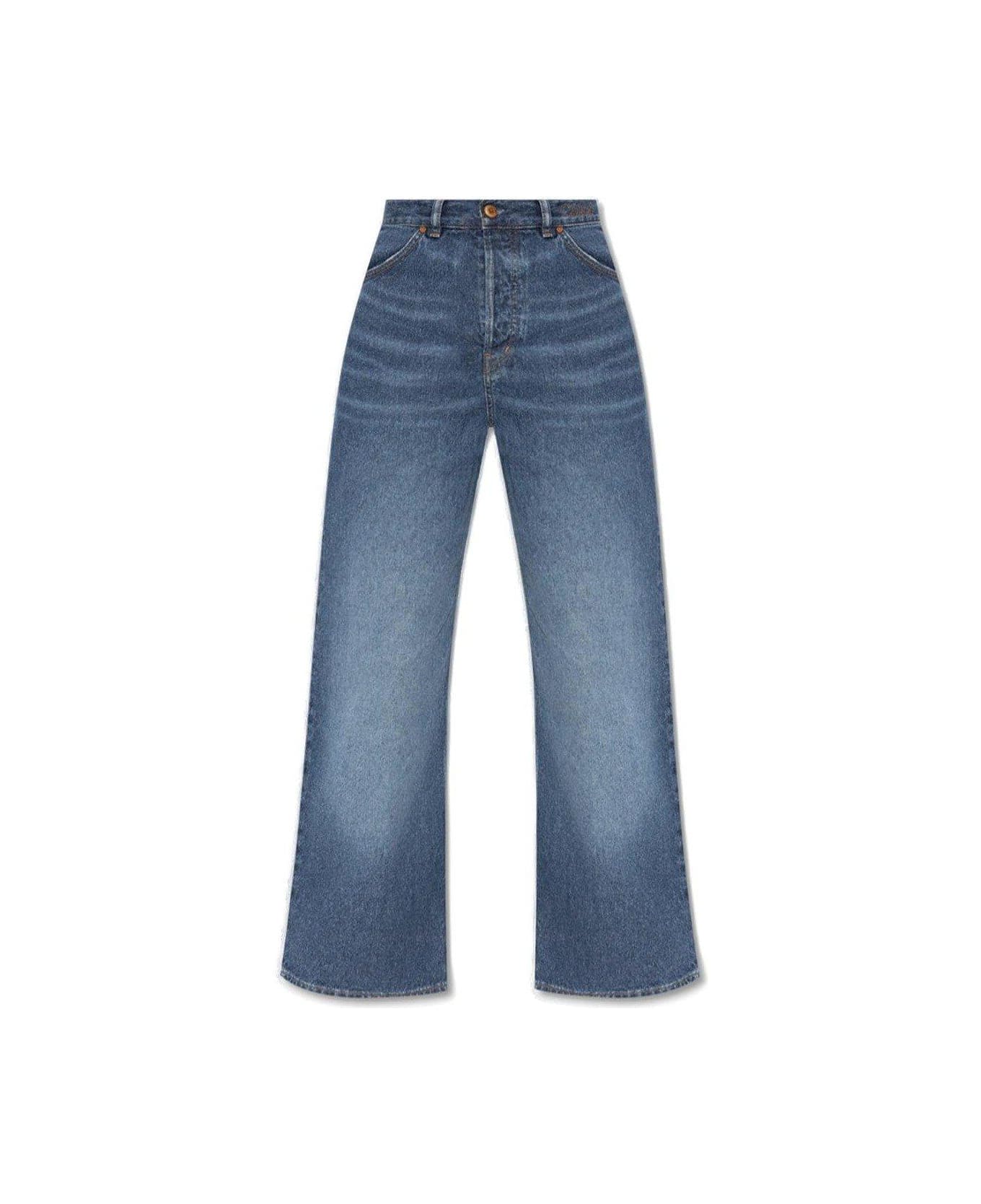 Chloé Logo Embroidered Wide-leg Jeans - Blue デニム