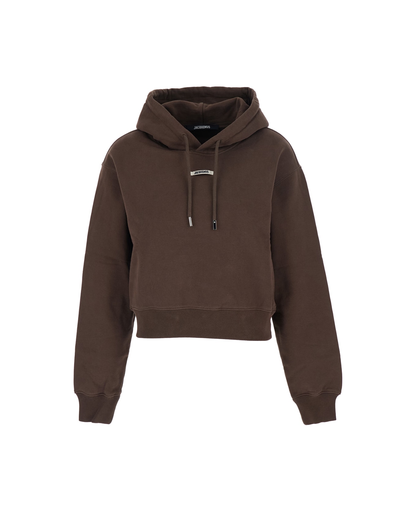 Jacquemus 
le Hoodie Gros Grain
 Brown Cropped Hoodie With Drawstring Hood And Logo Patch On The Front In Cotton Woman - Brown