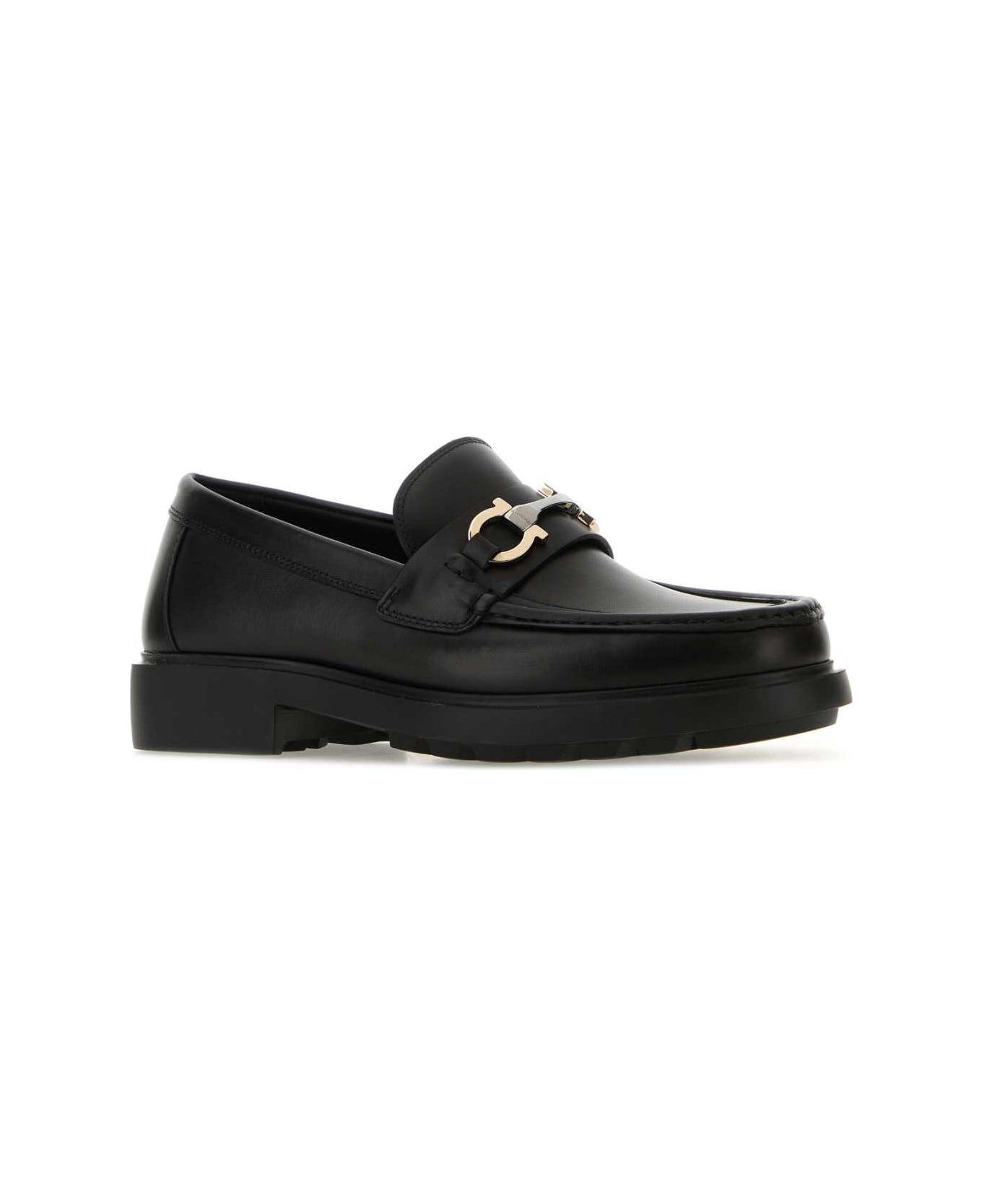 Ferragamo Black Leather Duglas Loafers - NERONERONERO