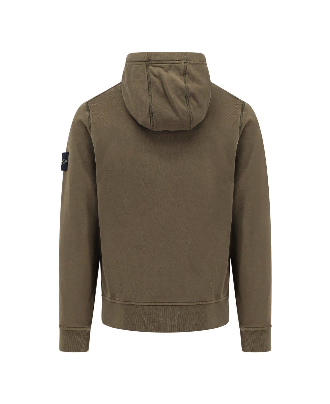 Stone Island Compass Patch Drawstring Hoodie - GREEN
