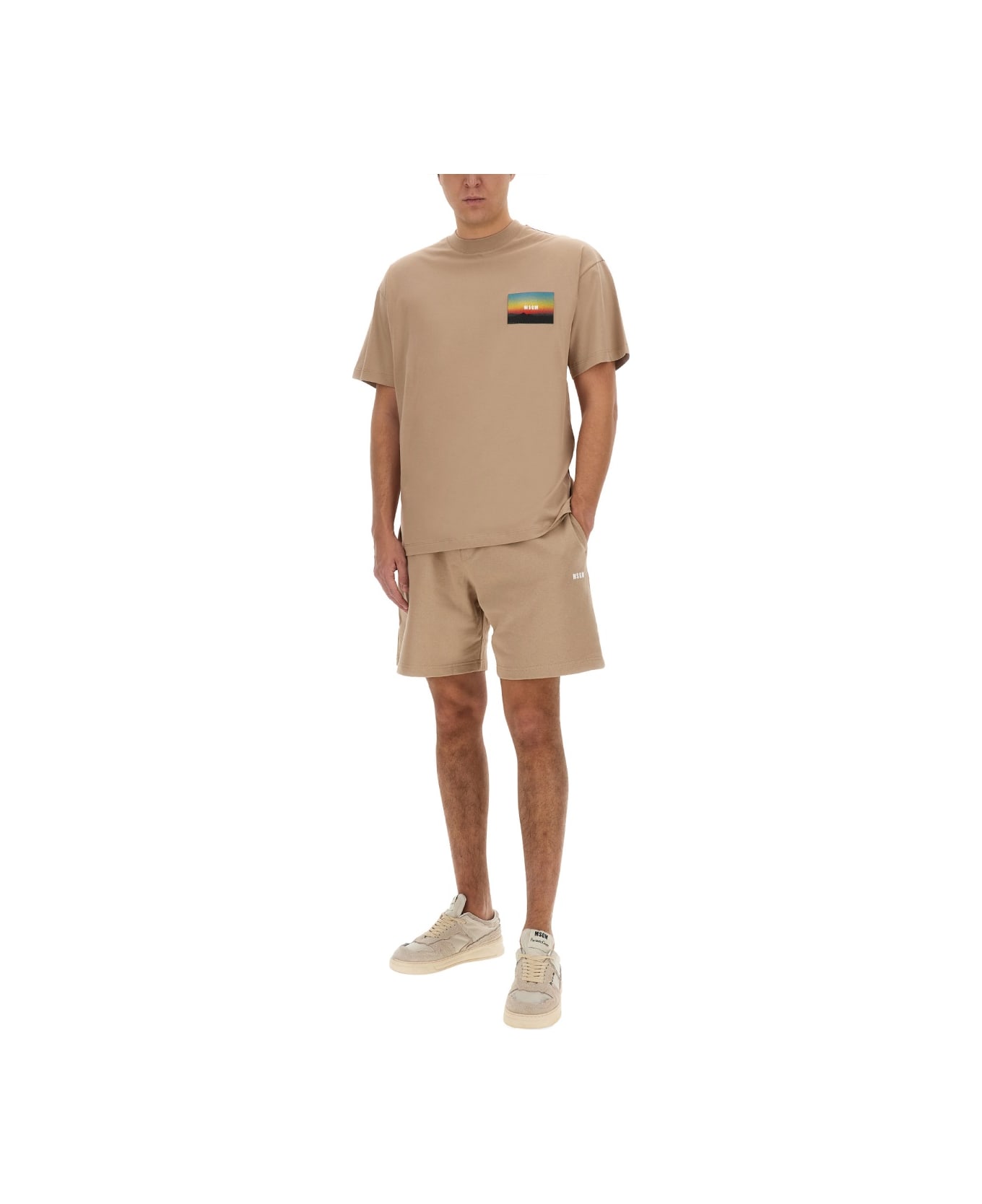 MSGM T-shirt With Logo - BEIGE