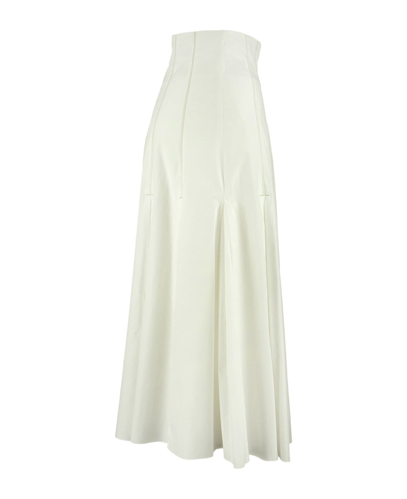 Peserico Slightly Stretch Cotton Satin Midi Skirt - White